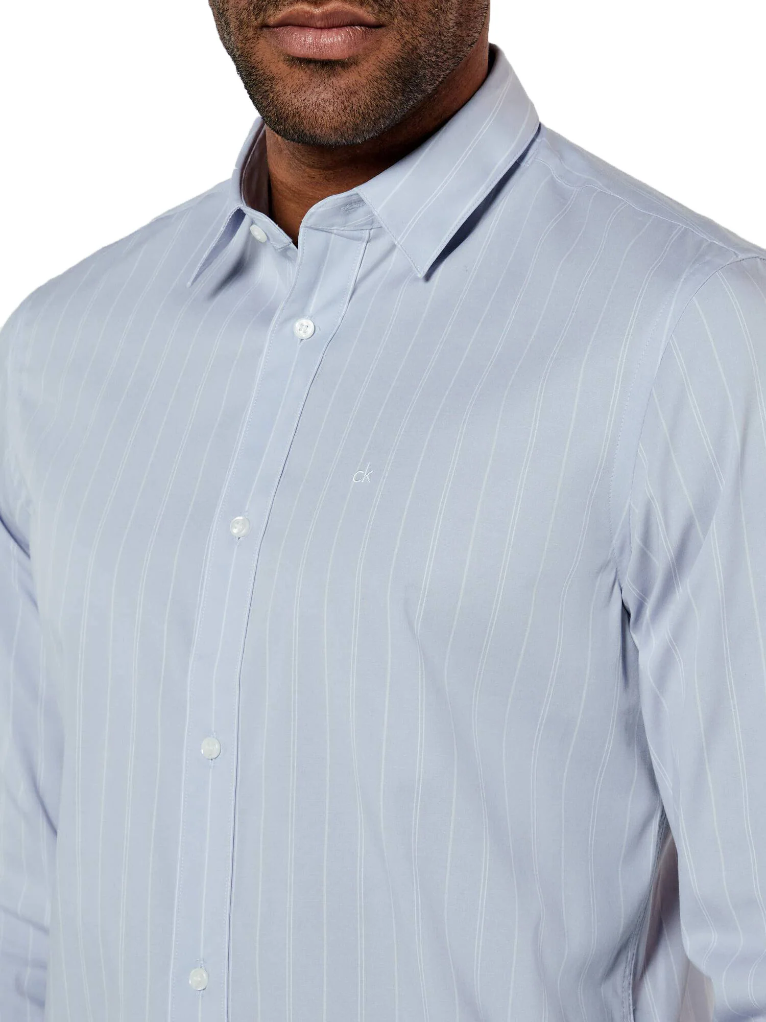Camicia a righe in popeline celeste - Image 4