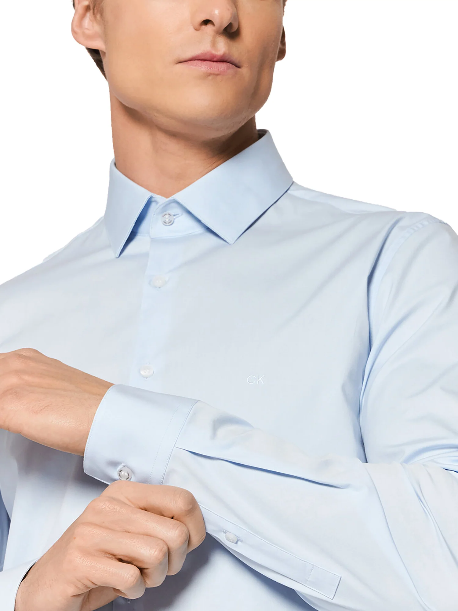 Camicia in popeline slim celeste - Image 3