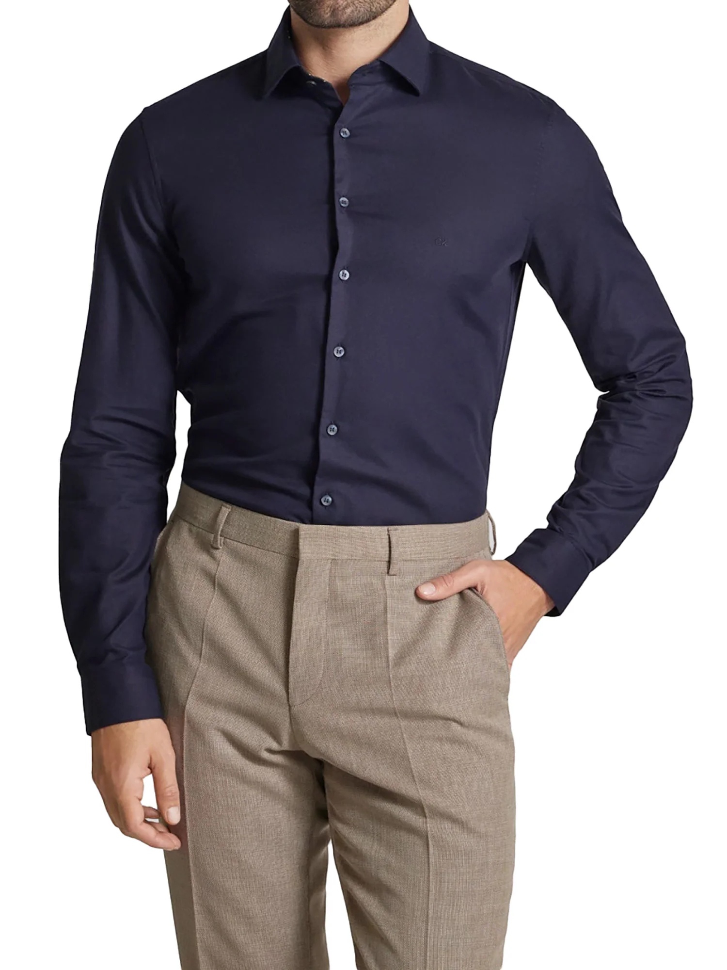 Camicia manica lunga contrast collar twill blu