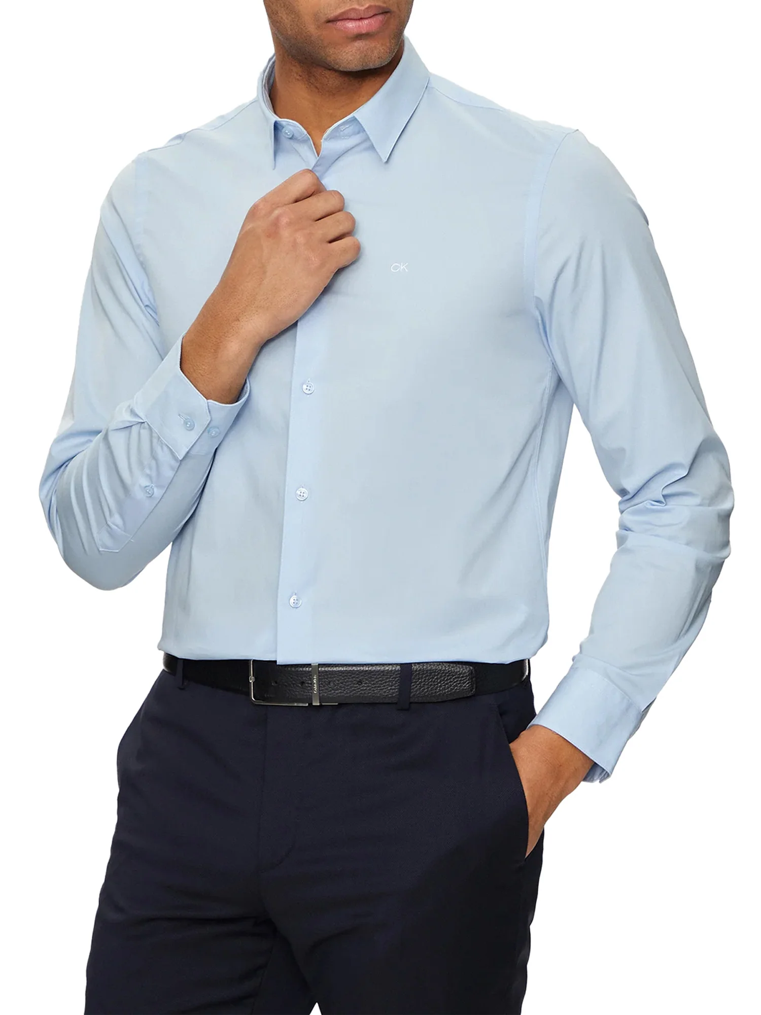 Camicia manica lunga slim popeline celeste