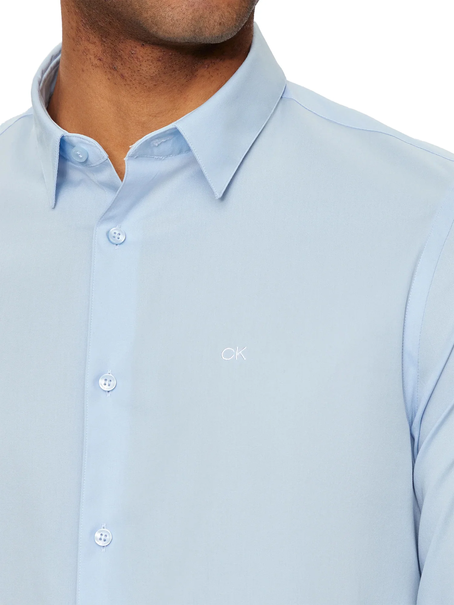 Camicia manica lunga slim popeline celeste - Image 3