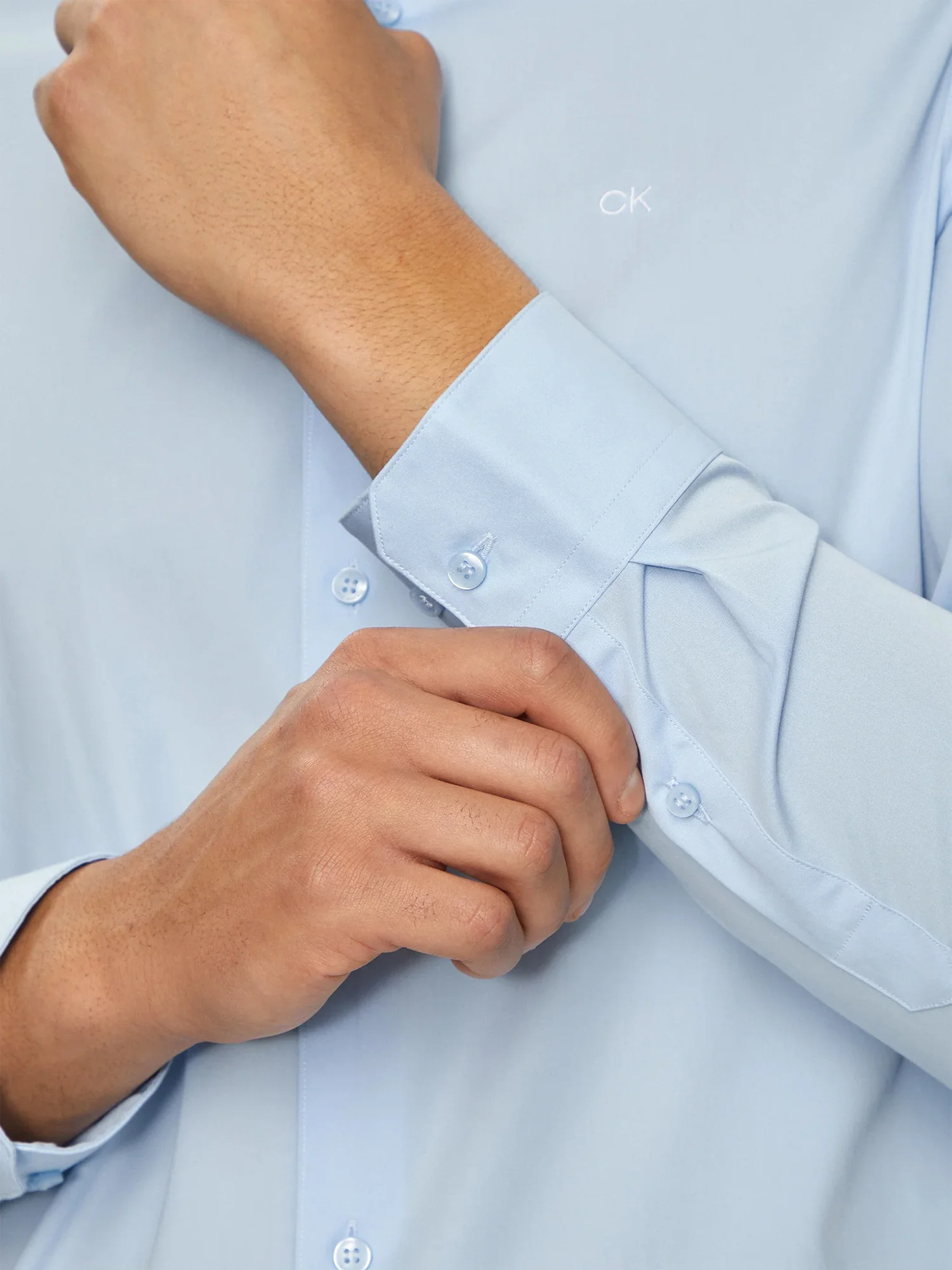 Camicia manica lunga slim popeline celeste - Image 4