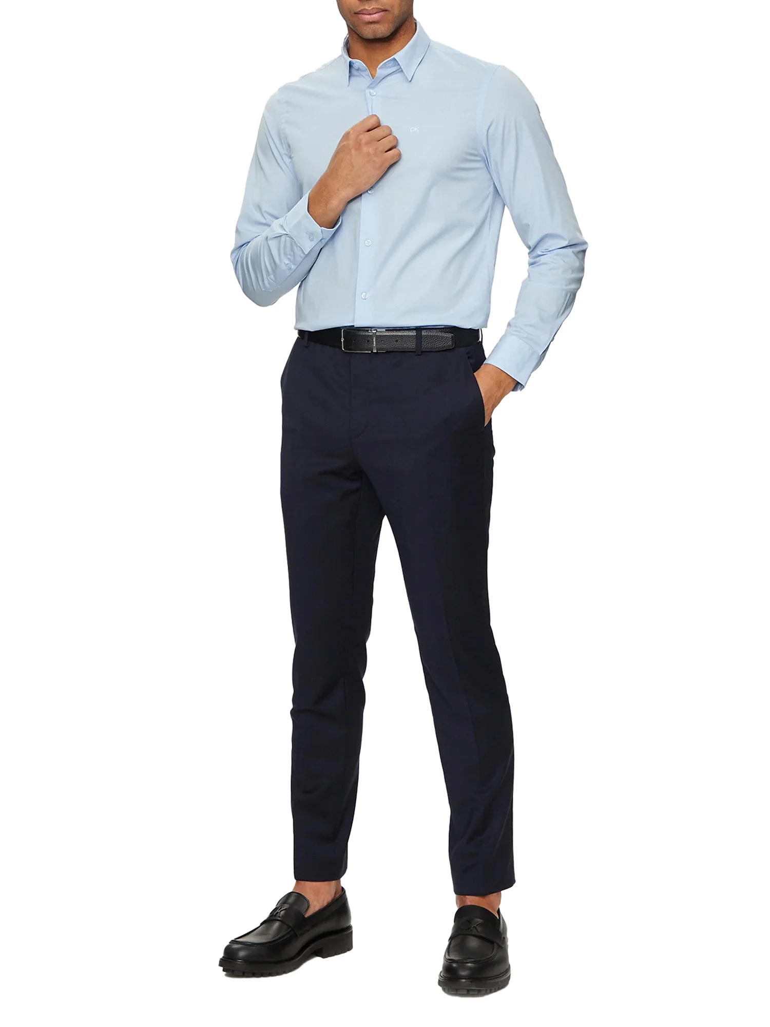 Camicia manica lunga slim popeline celeste - Image 5