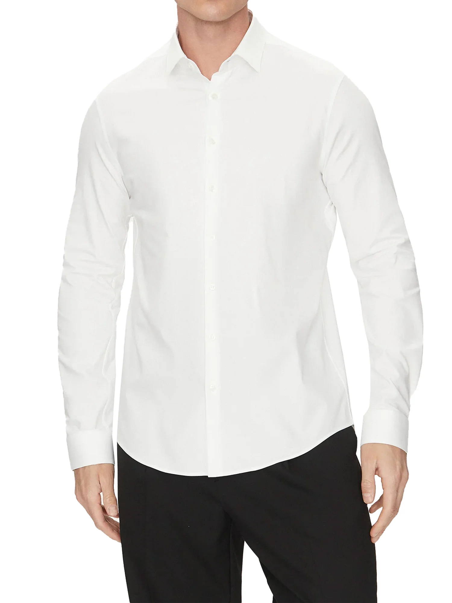 Camicia manica lunga slim print contrast twill bianco