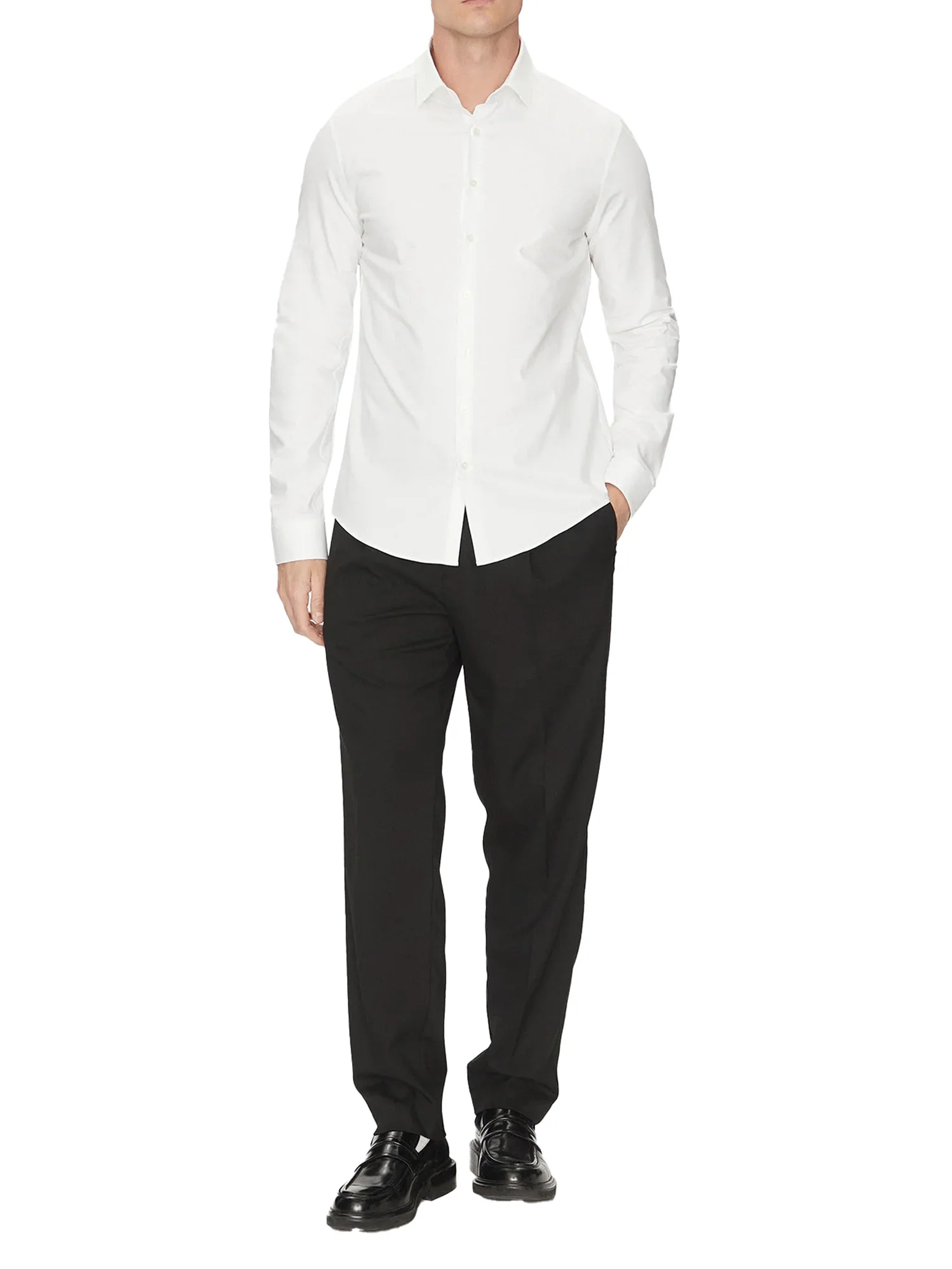 Camicia manica lunga slim print contrast twill bianco - Image 4