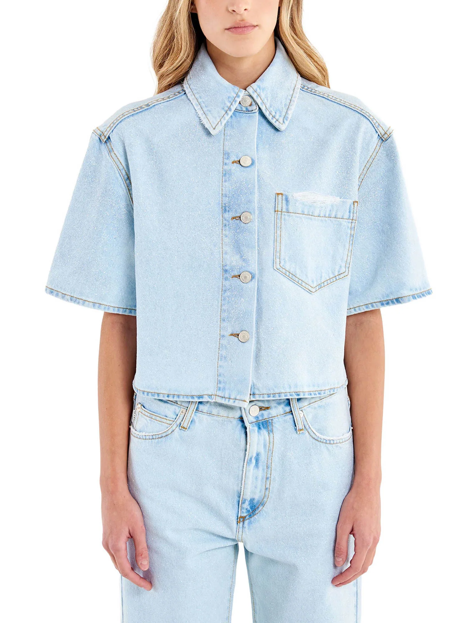Camicia Vicolo donna manica corta 1 TS. Crop stone wash