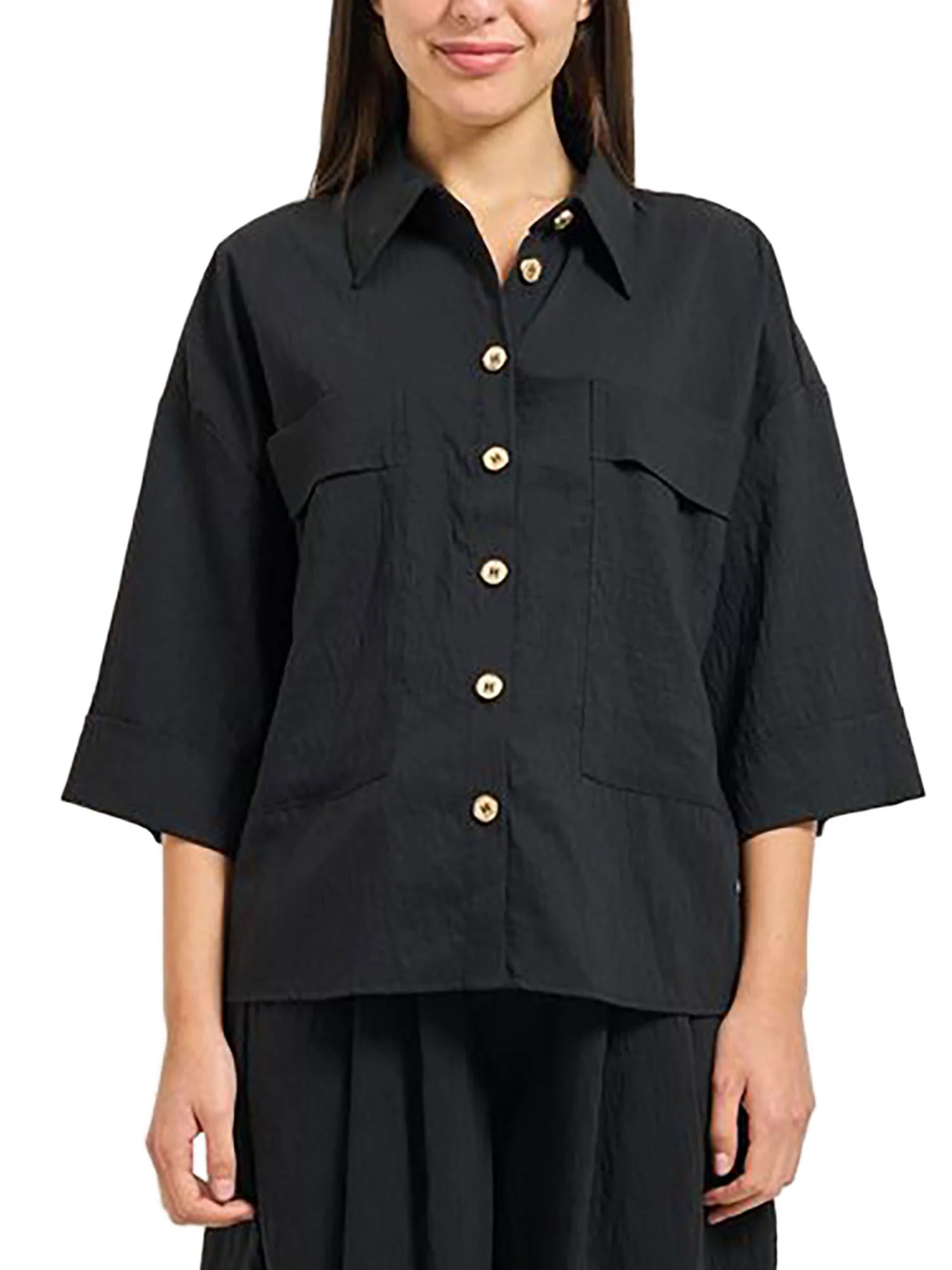 Camicia Yes Zee donna manica corta 2 TS. Poly blu