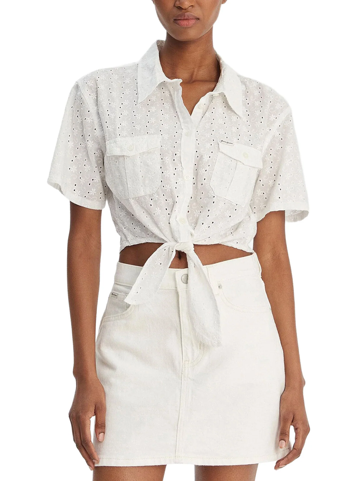 Camicia Guess donna manica corta Cropped Tie bianco