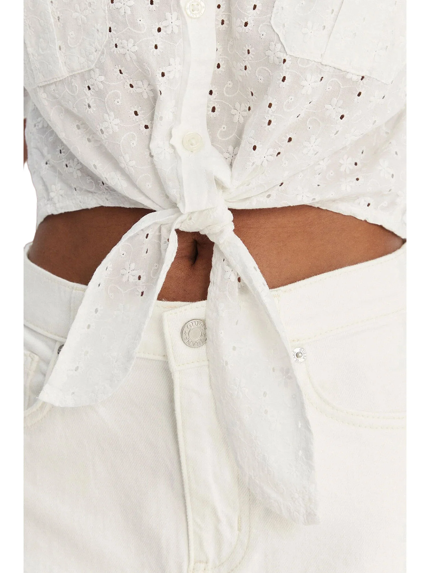 Camicia Guess donna manica corta Cropped Tie bianco - Image 3