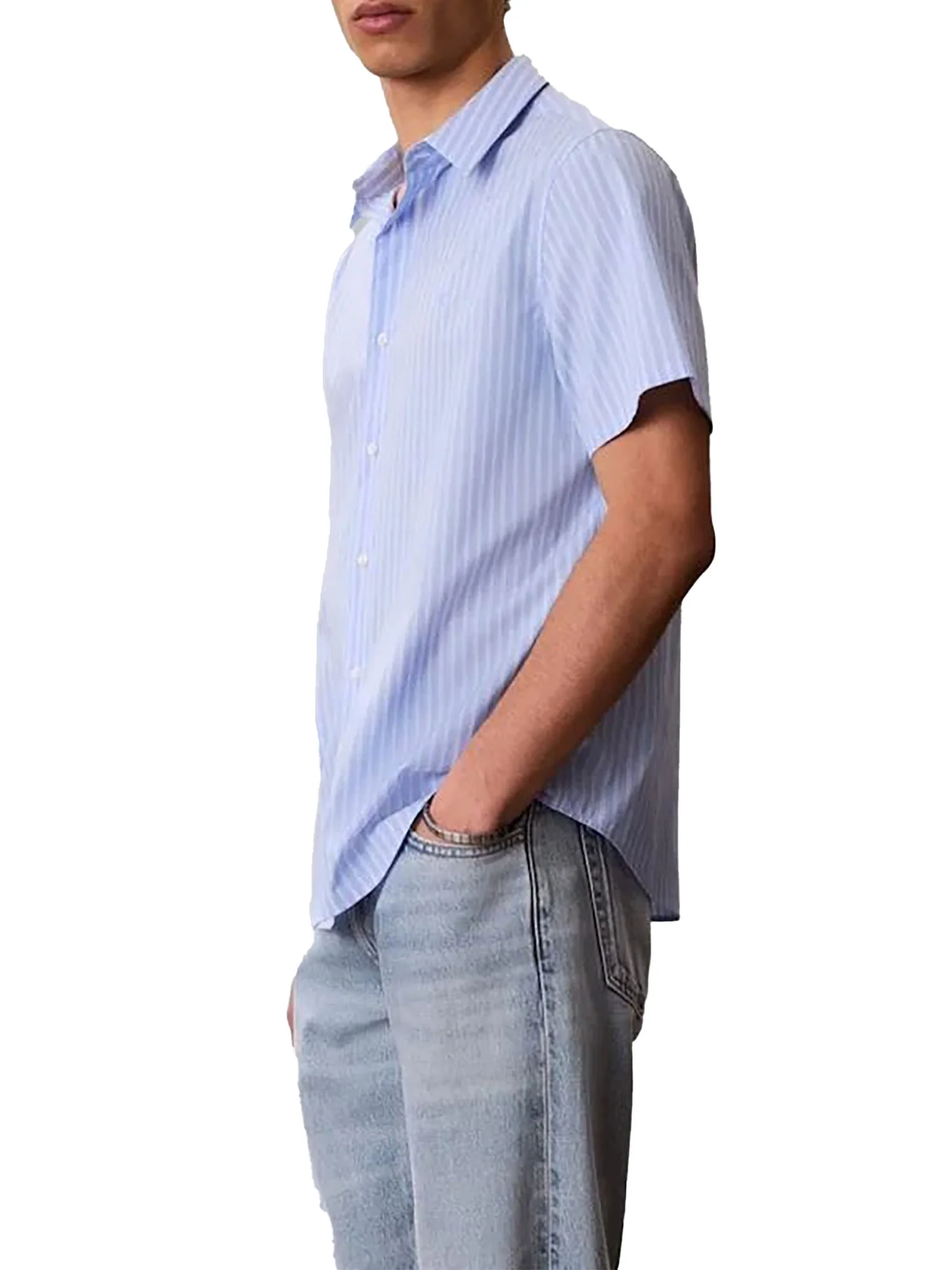 Camicia Calvin Klein uomo manica corta multi Pinstripe celeste - Image 3