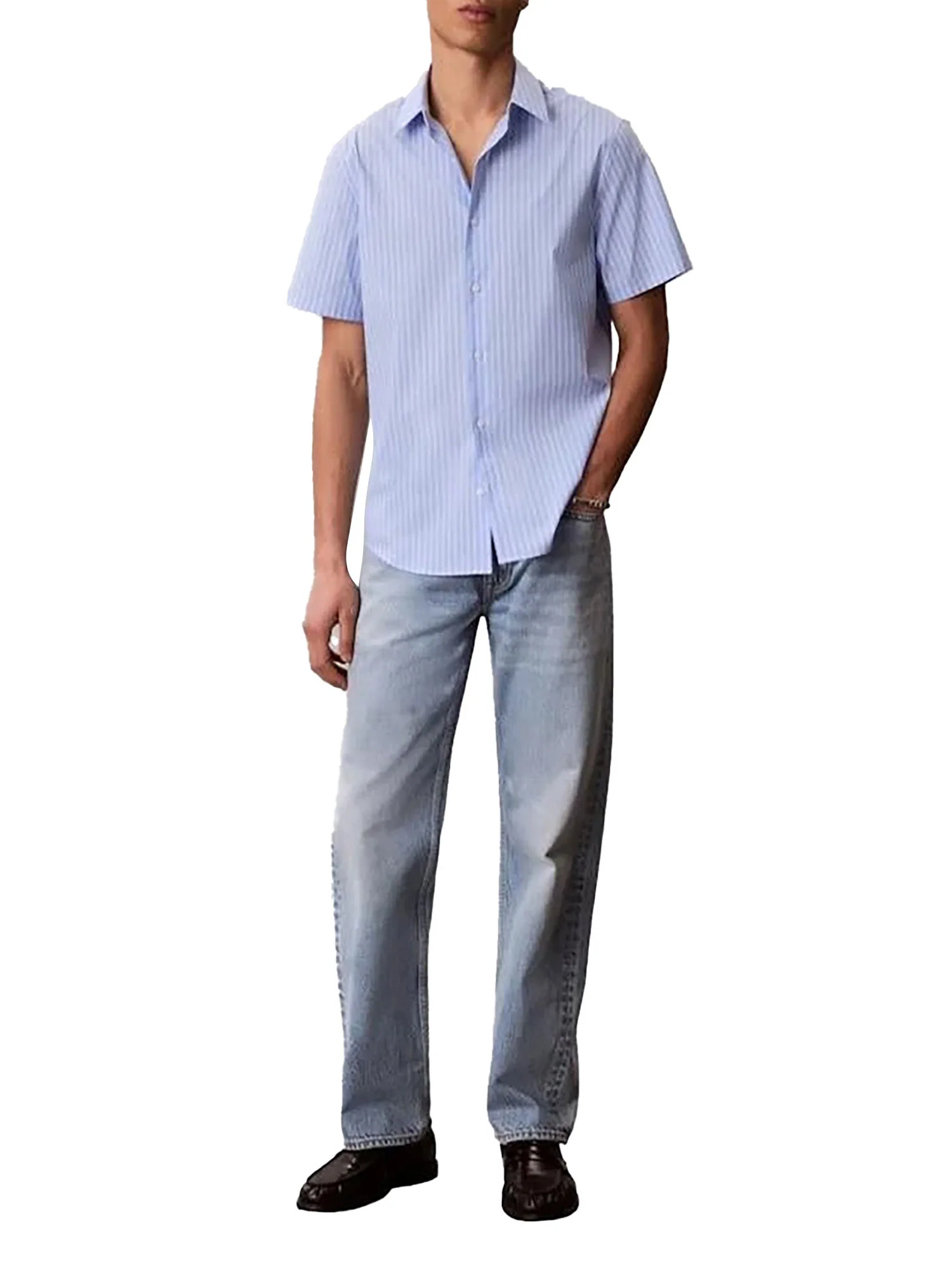 Camicia Calvin Klein uomo manica corta multi Pinstripe celeste - Image 4