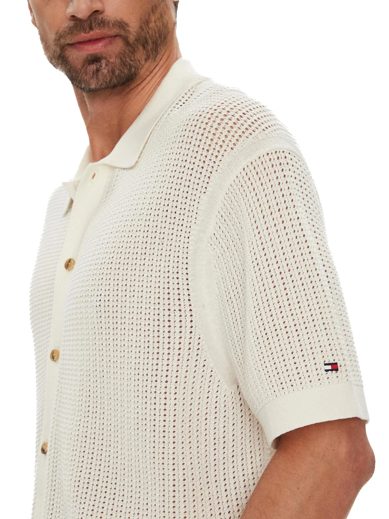 Camicia polo in maglia Tommy Hilfiger avorio - Image 4