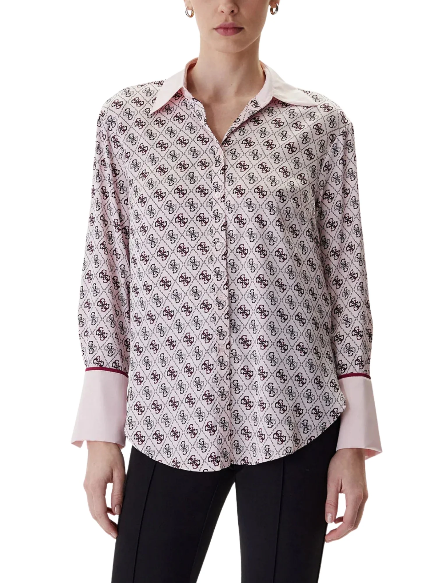 Camicia maniche lunghe Guess donna modello alexandra stampa 4gG allover rosa