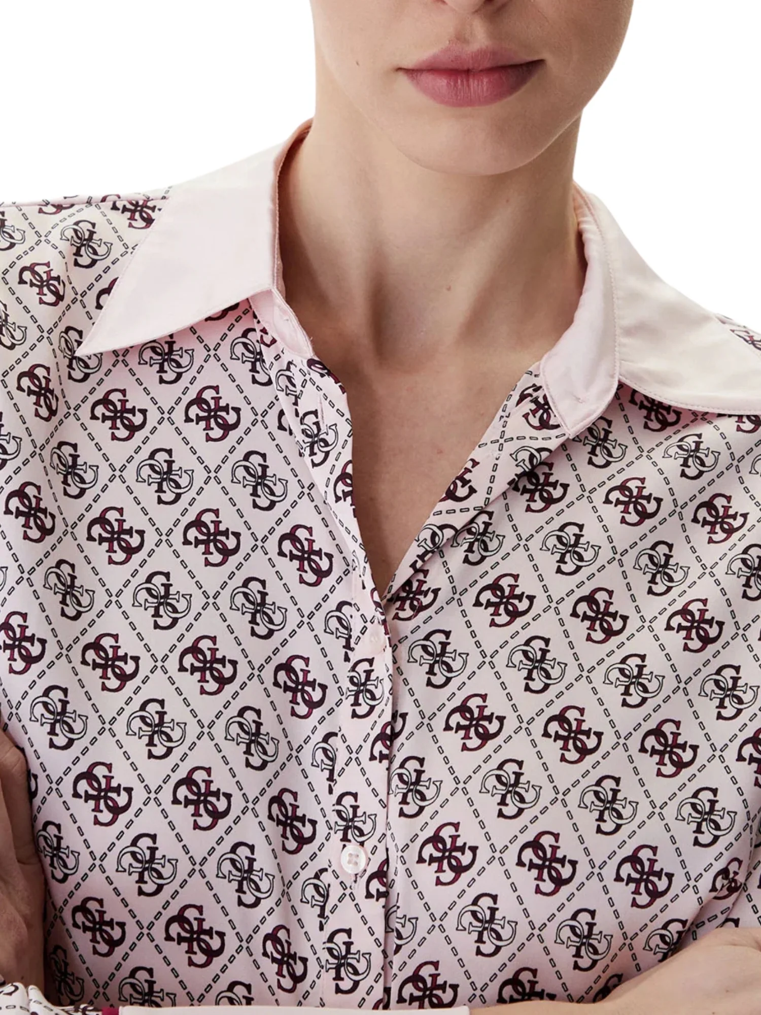 Camicia maniche lunghe Guess donna modello alexandra stampa 4gG allover rosa - Image 3