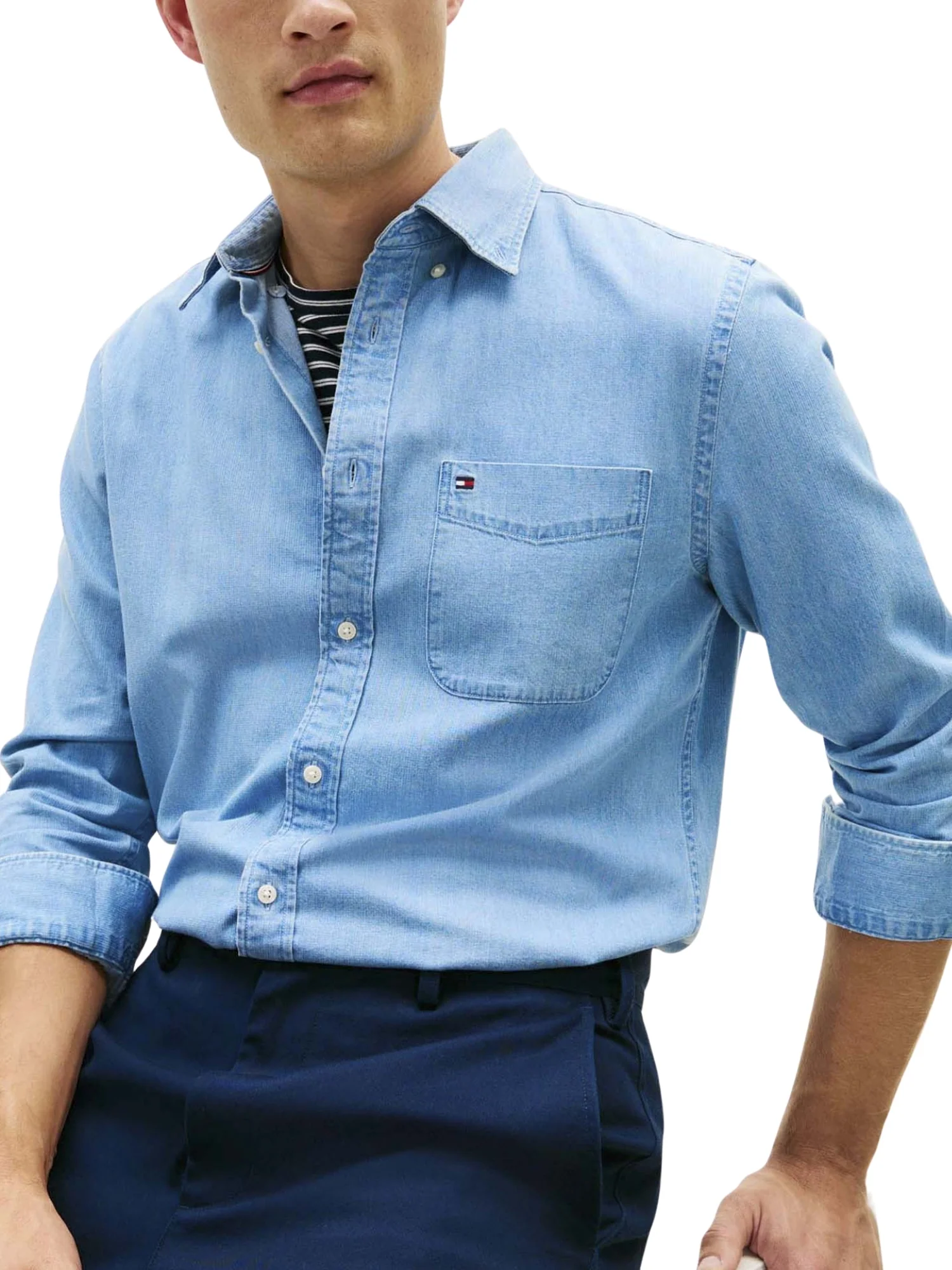 Camicia con maniche lunghe Tommy Hilfiger modello bedford jeans denim medio - Image 4