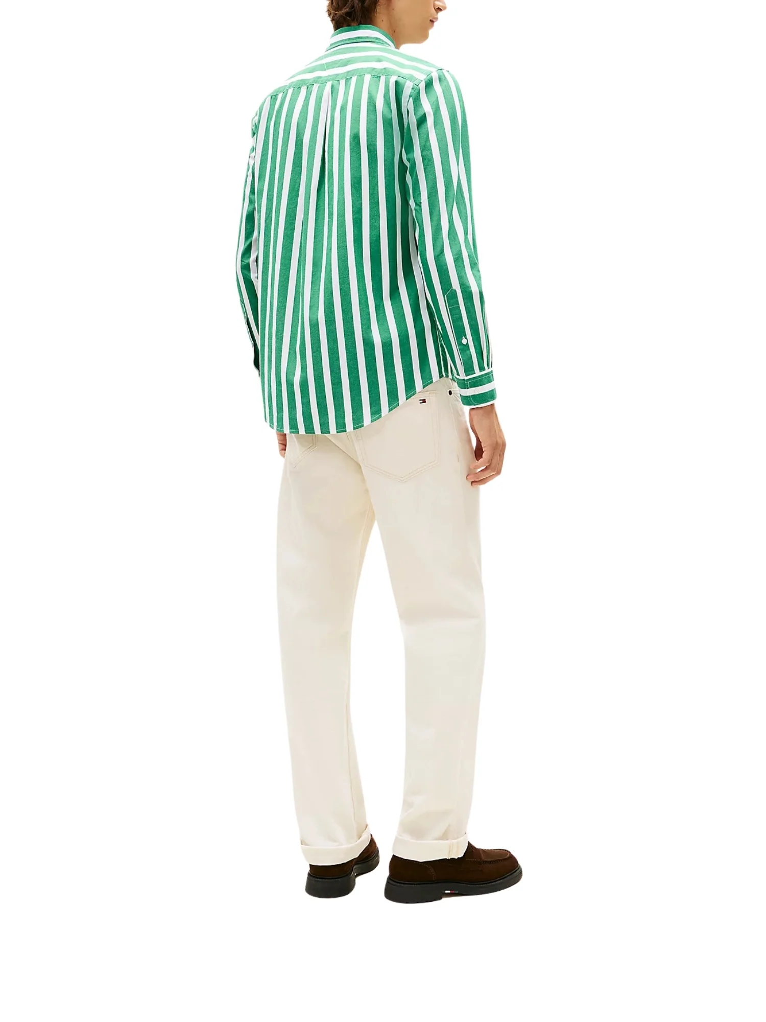 Camicia con maniche lunghe Tommy Hilfiger modello bold stripe flex poplin colore verde e bianco - Image 2