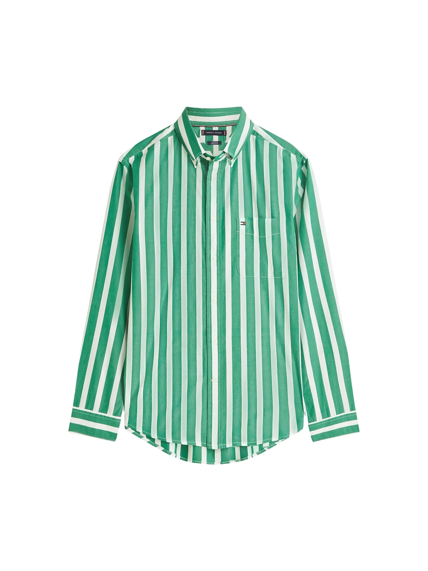 Camicia con maniche lunghe Tommy Hilfiger modello bold stripe flex poplin colore verde e bianco - Image 3