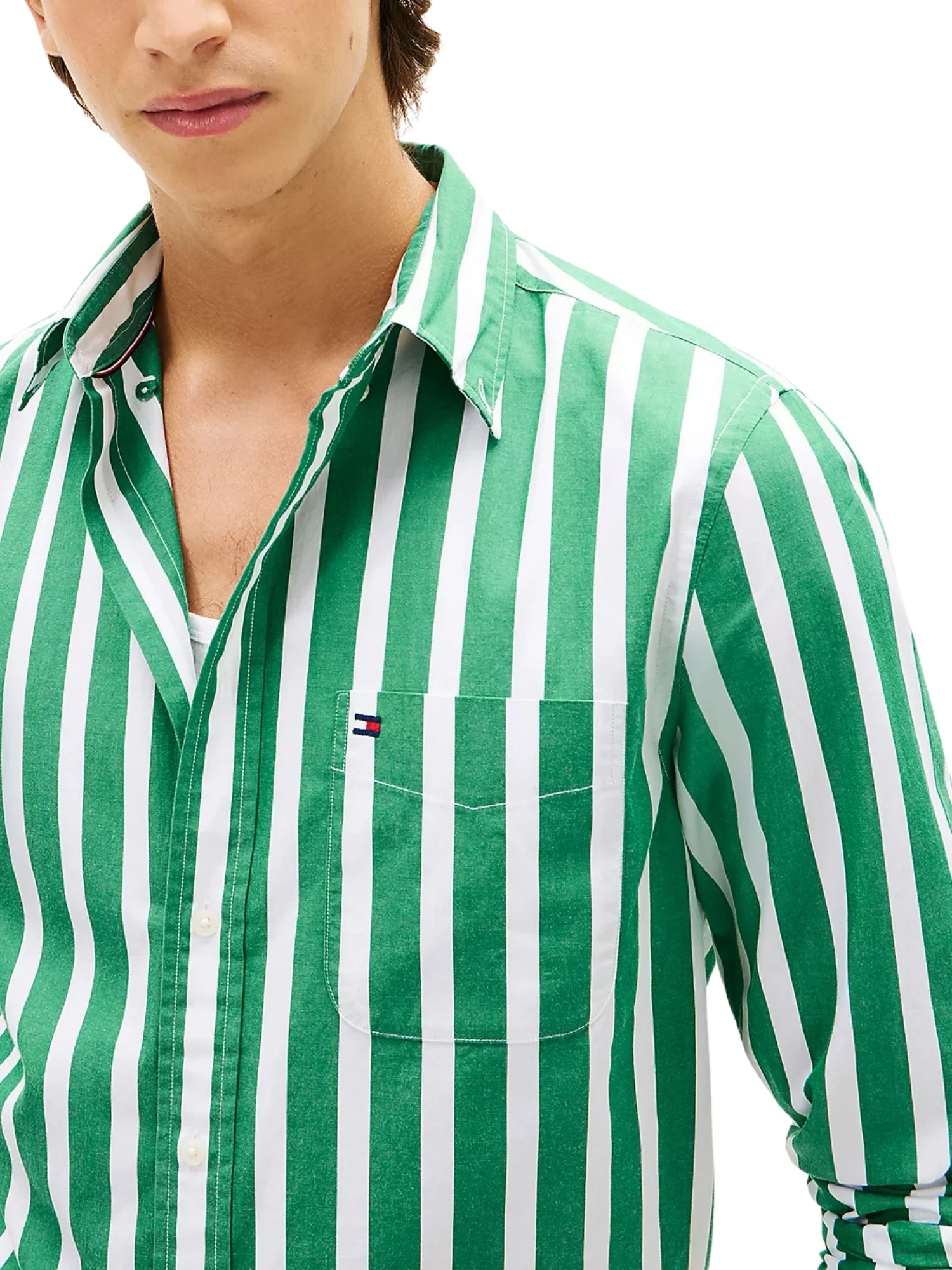Camicia con maniche lunghe Tommy Hilfiger modello bold stripe flex poplin colore verde e bianco - Image 4