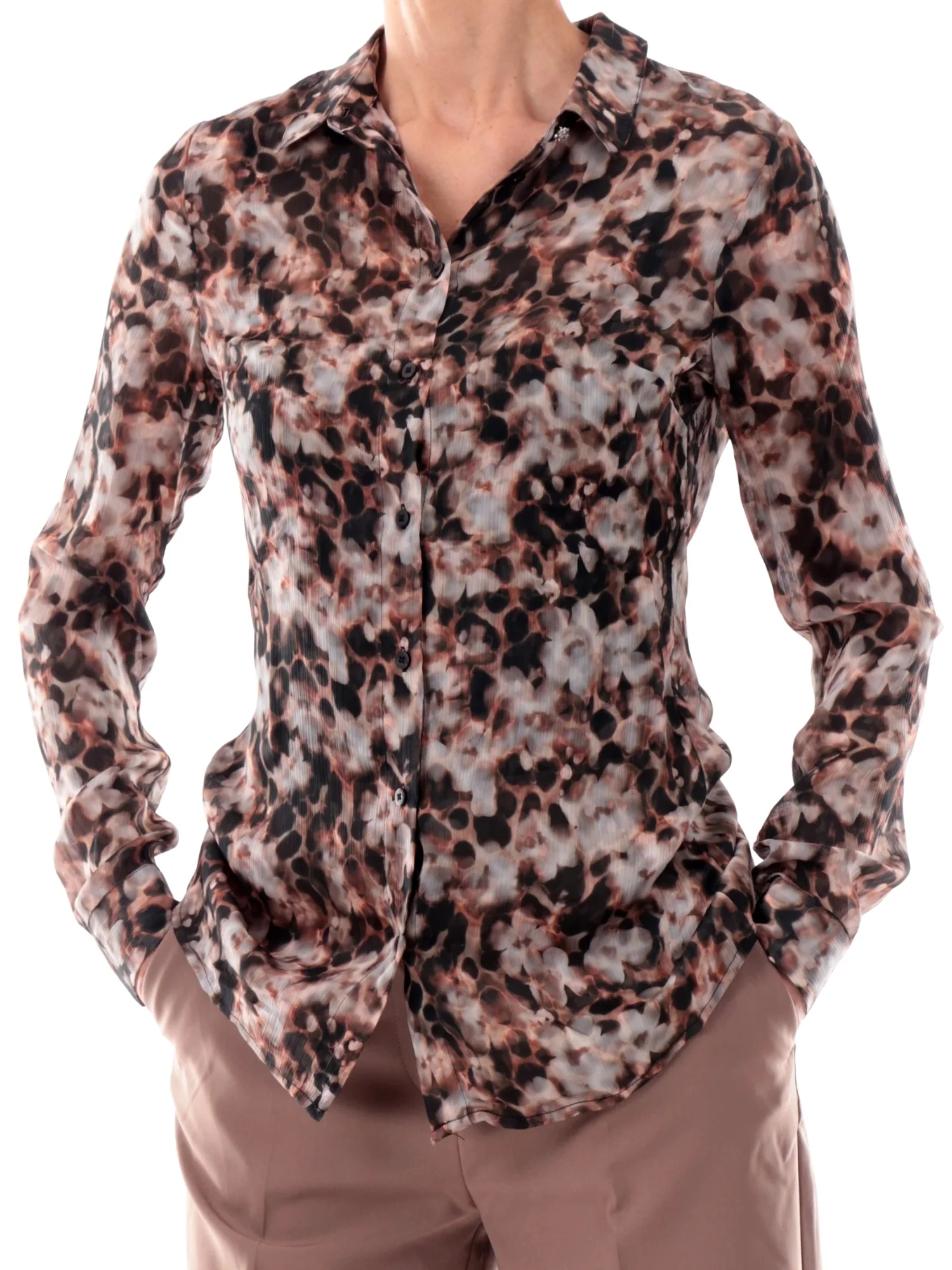Camicia maniche lunghe Guess donna modello clouis stampa safari bloom