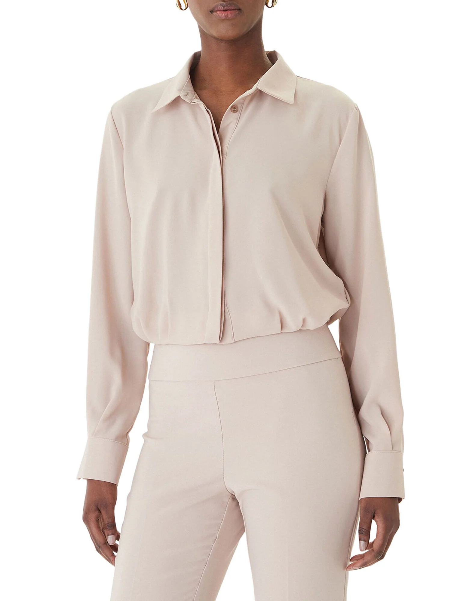 Camicia Rinascimento Doonna crop con elastico sul fondo tortora