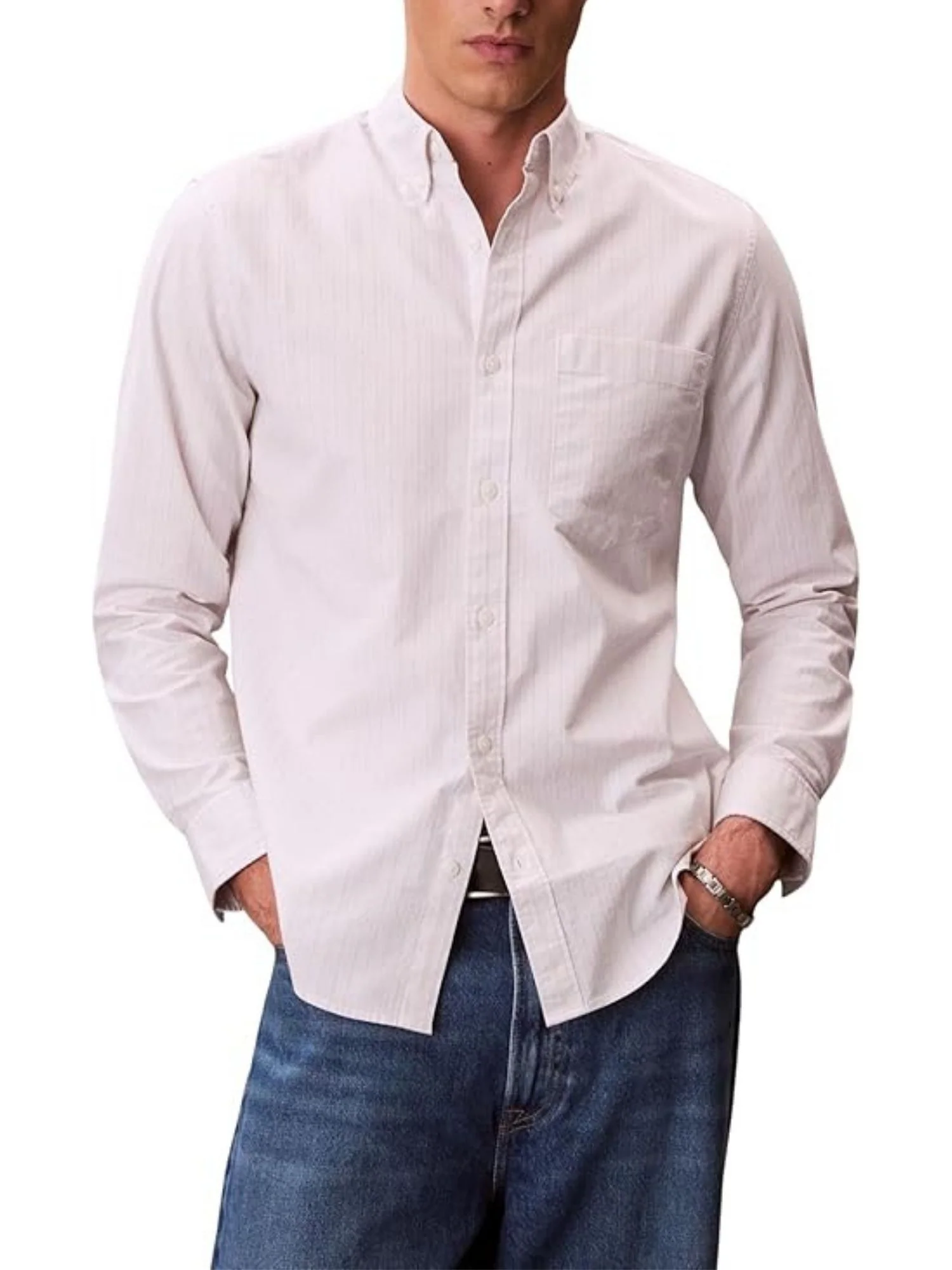Camicia con maniche lunghe Calvin Klein Jeans modello crop oxford bianco