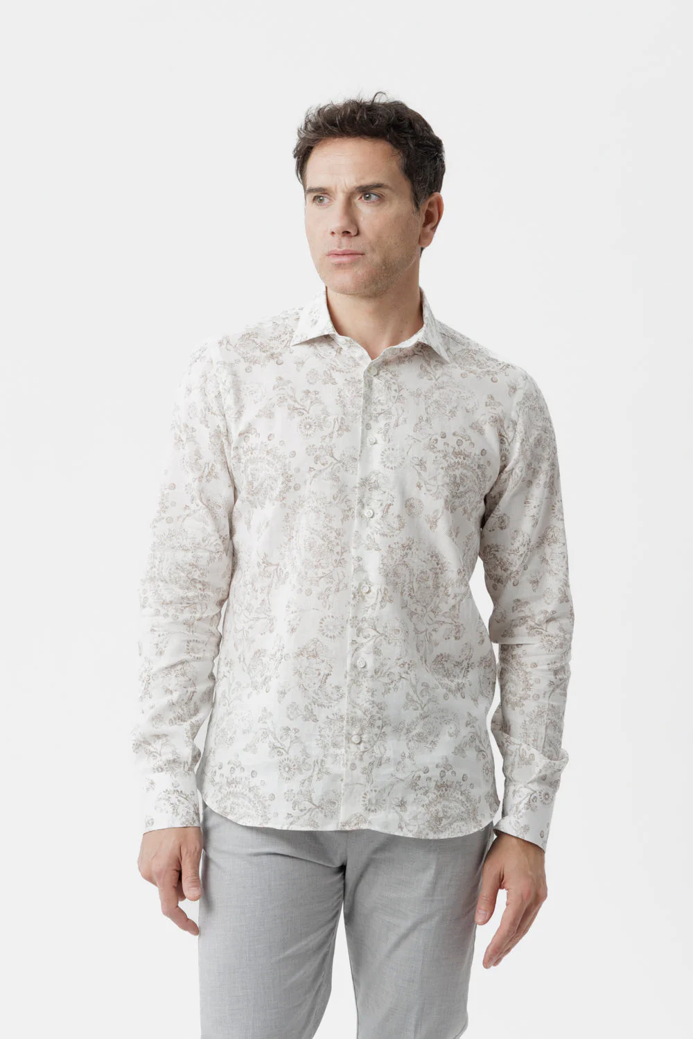 Camicia lino cotone fantasia paisley ecrù