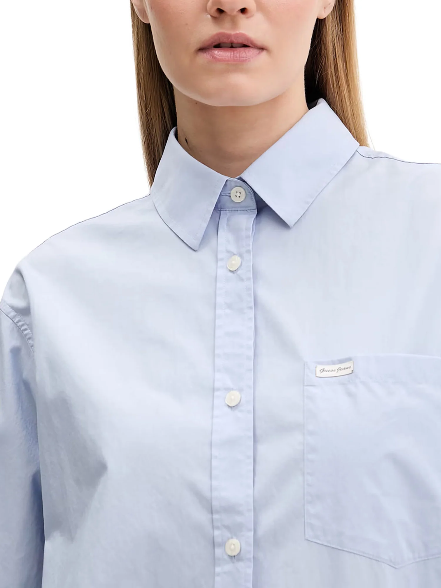 Camicia Guess donna manica lunga Cropped celeste - Image 3