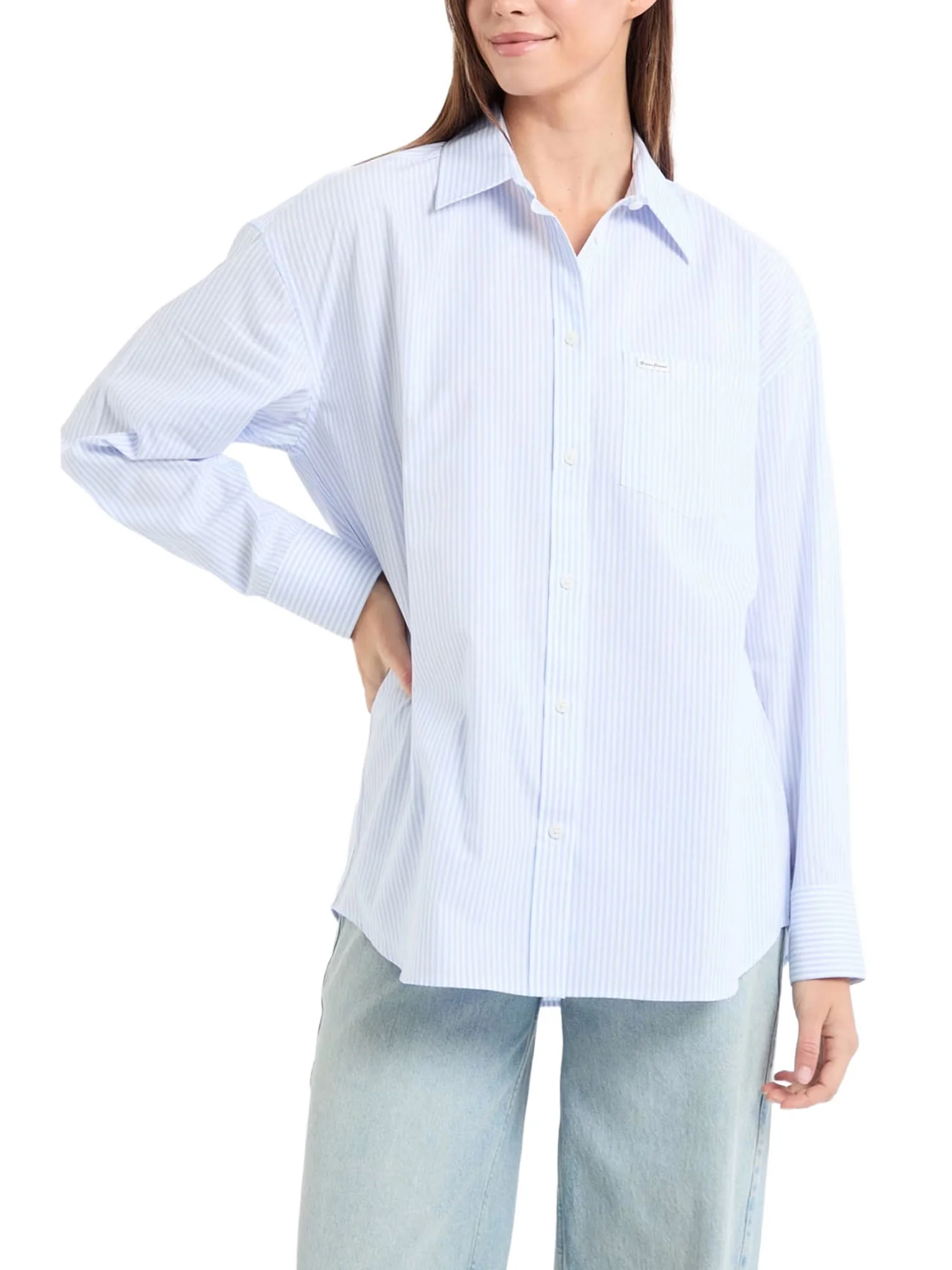 Camicia Guess donna manica lunga Oversized Pockets celeste multi