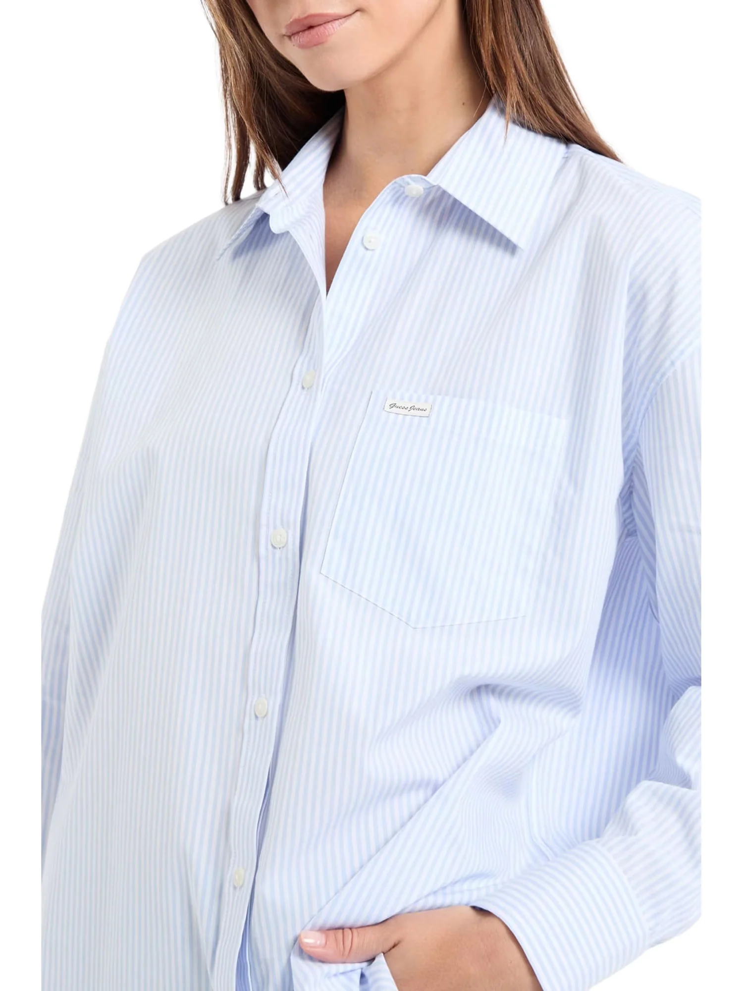 Camicia Guess donna manica lunga Oversized Pockets celeste multi - Image 3