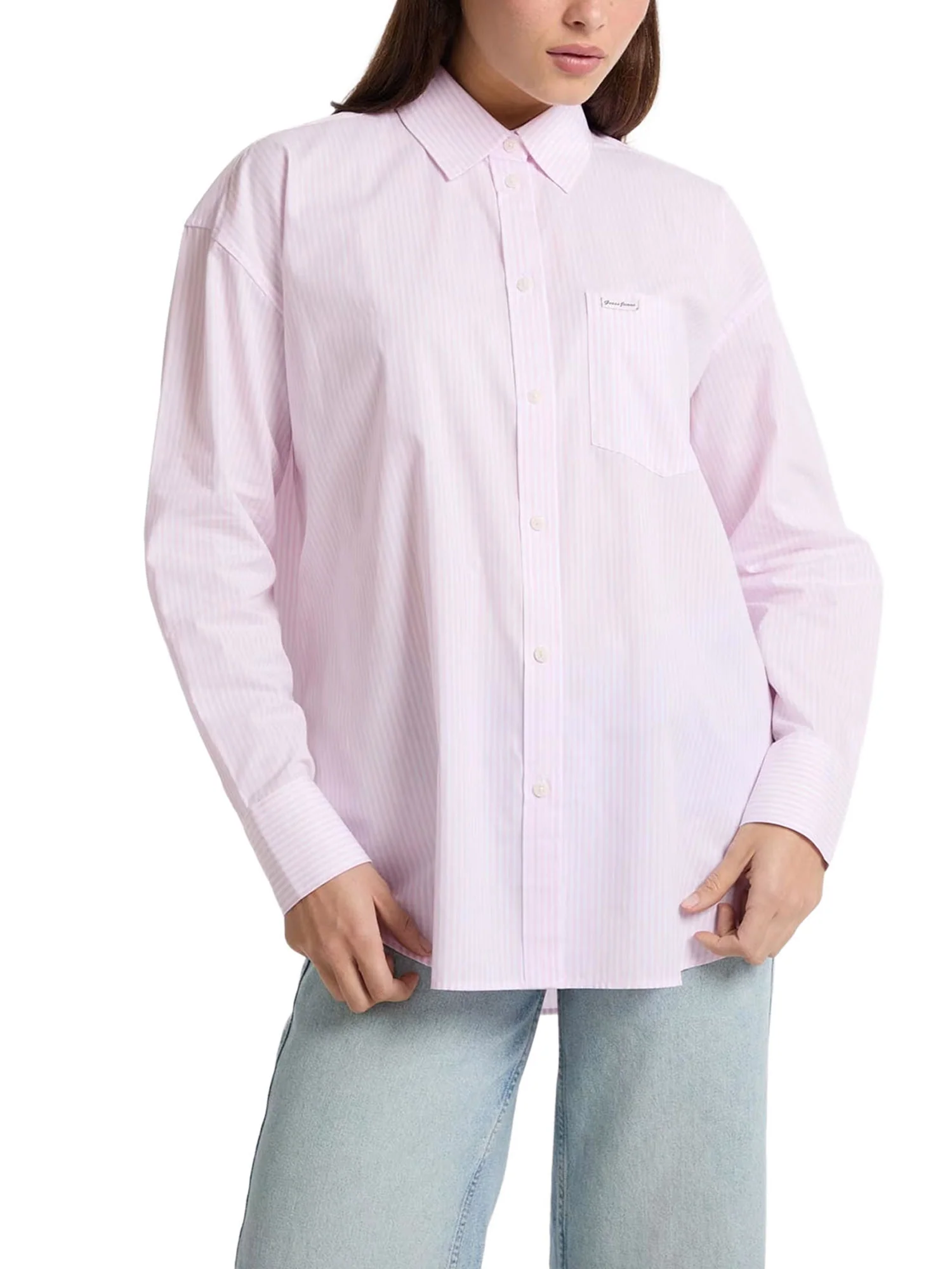 Camicia Guess donna manica lunga Oversized Pockets rosa multi