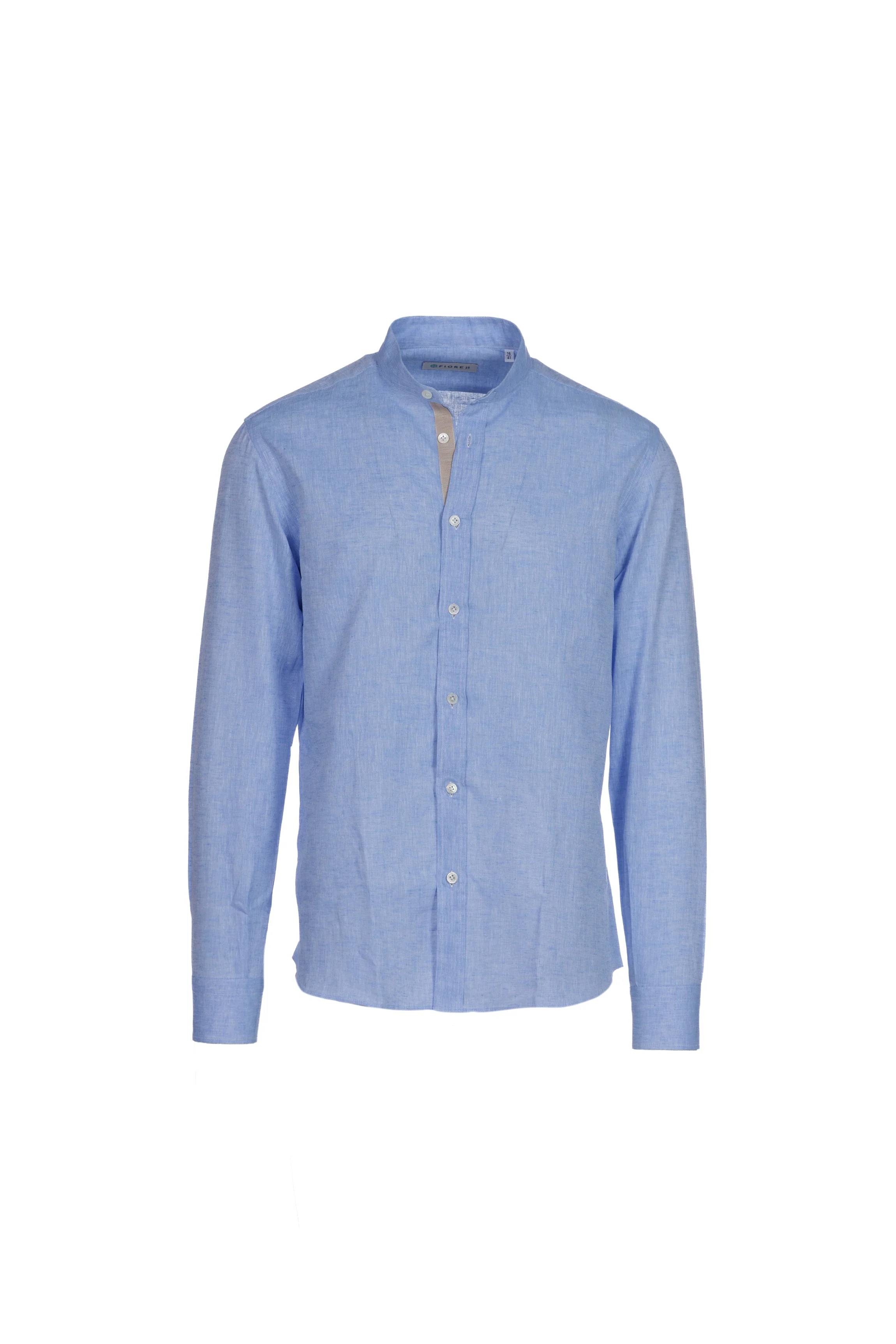 Camicia lino e cotone collo coreana celeste