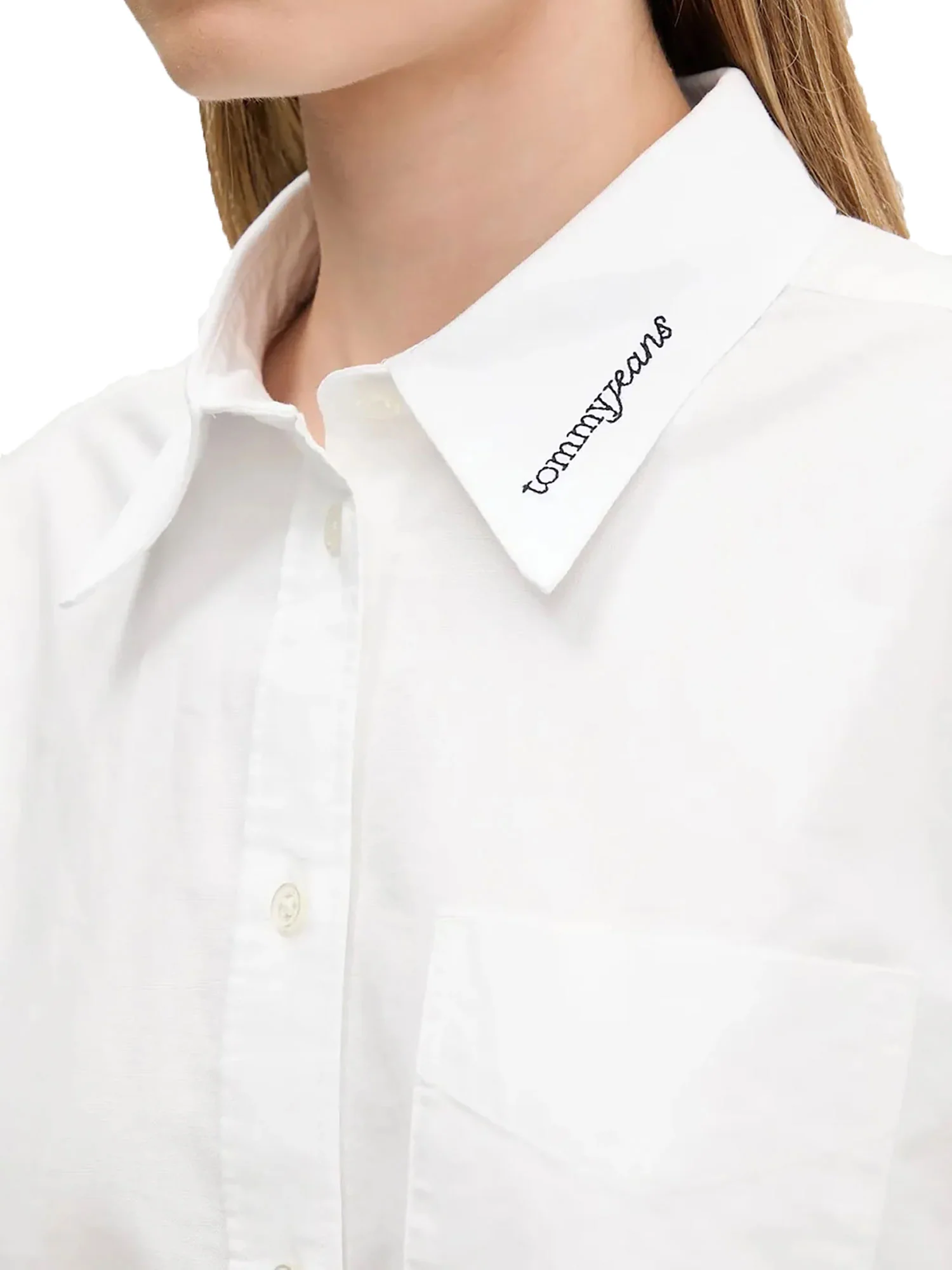 Camicia Tommy Jeans donna ovs crop Oxford logo ricamato sul colletto bianco - Image 3