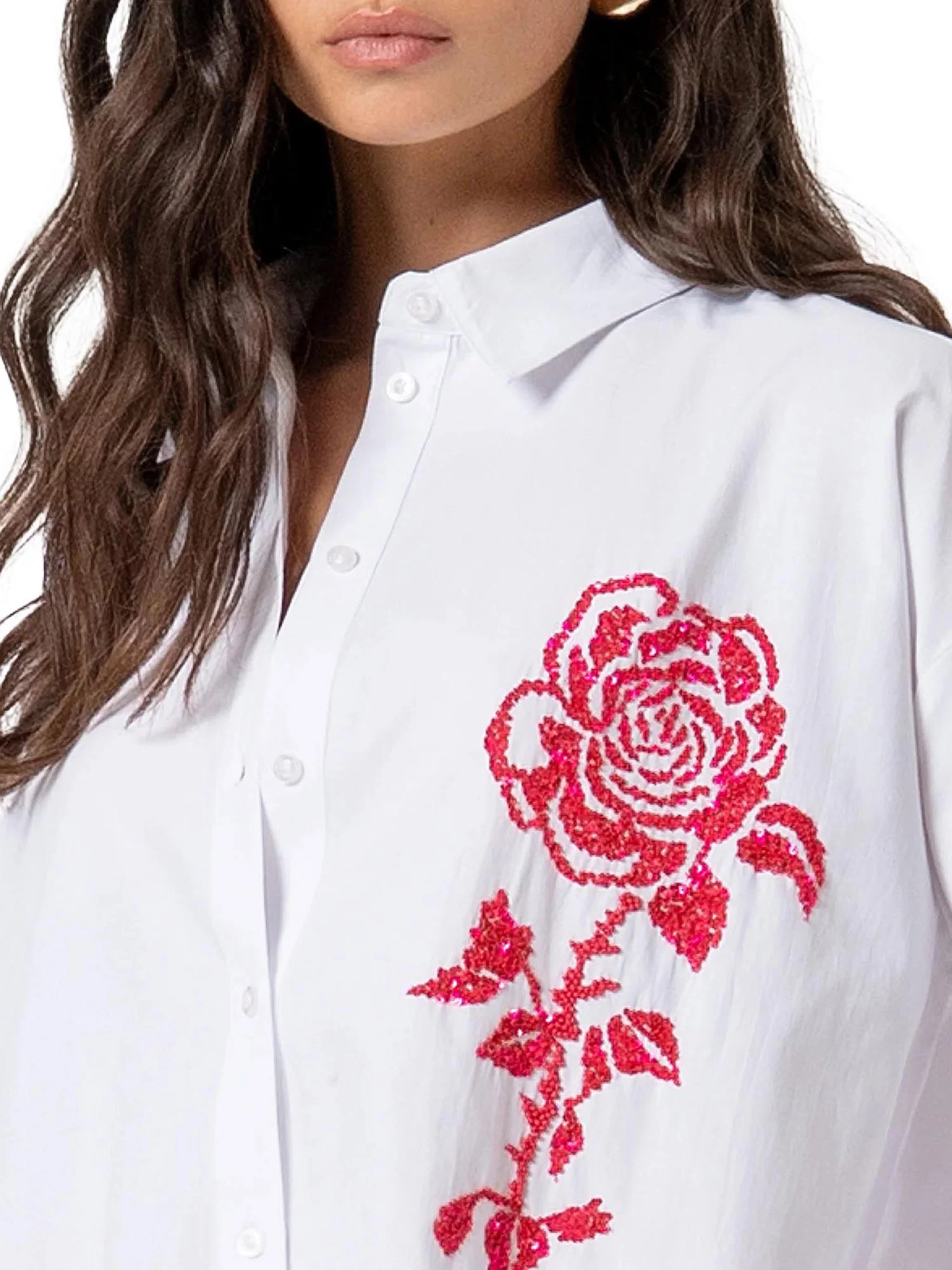 Camicia Fracomina Donna regular con ricamo floreale bianco - Image 3