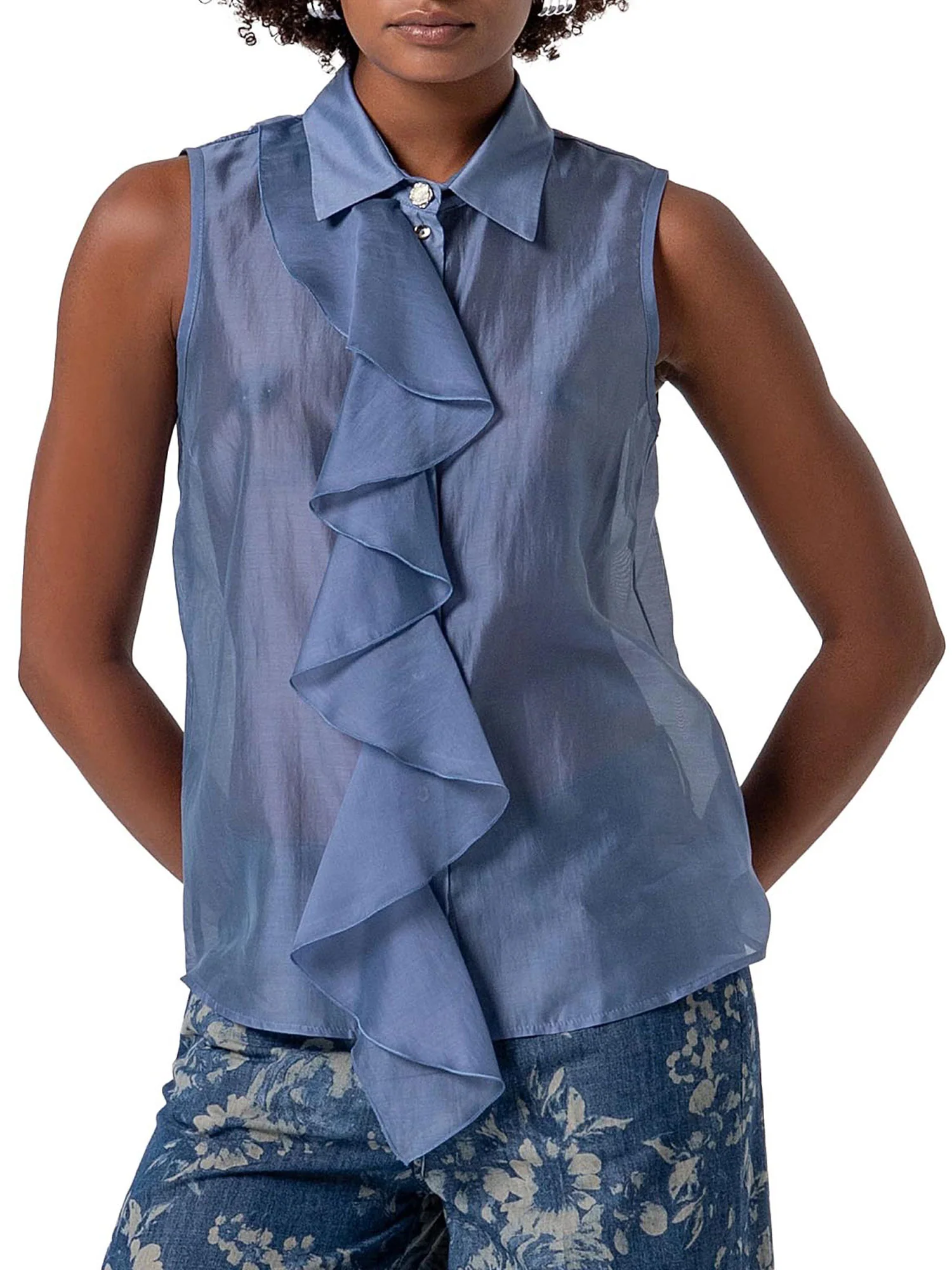 Camicia Fracomina Donna smanicata celeste