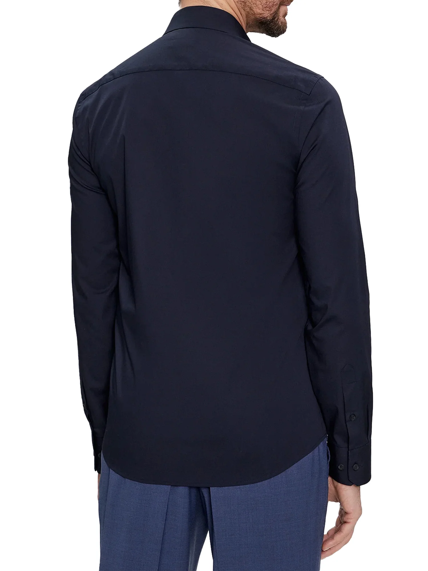 Camicia slim fit in popeline elasticizzato blu - Image 2