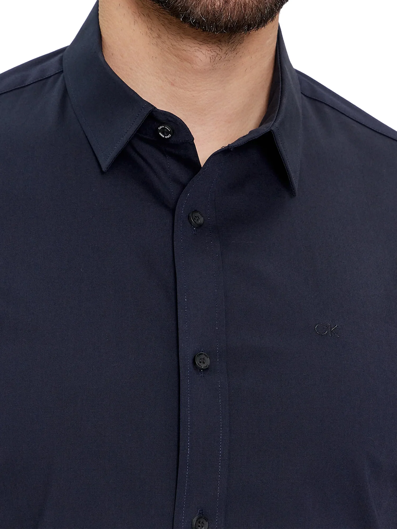 Camicia slim fit in popeline elasticizzato blu - Image 3