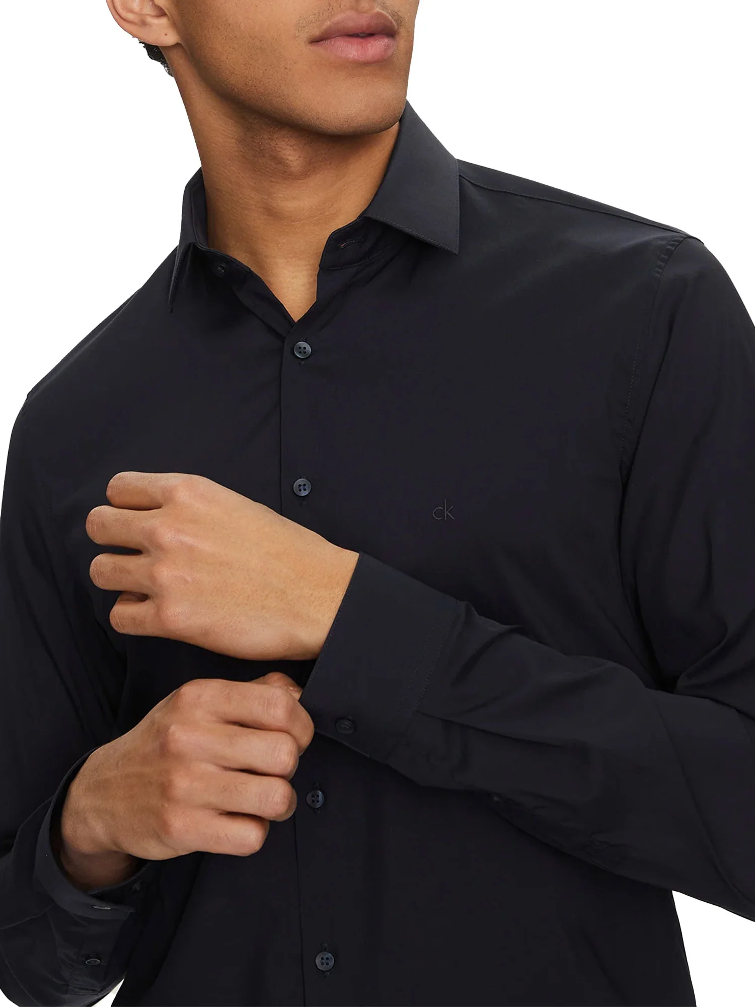 Camicia slim fit in solid lyocell blu - Image 3