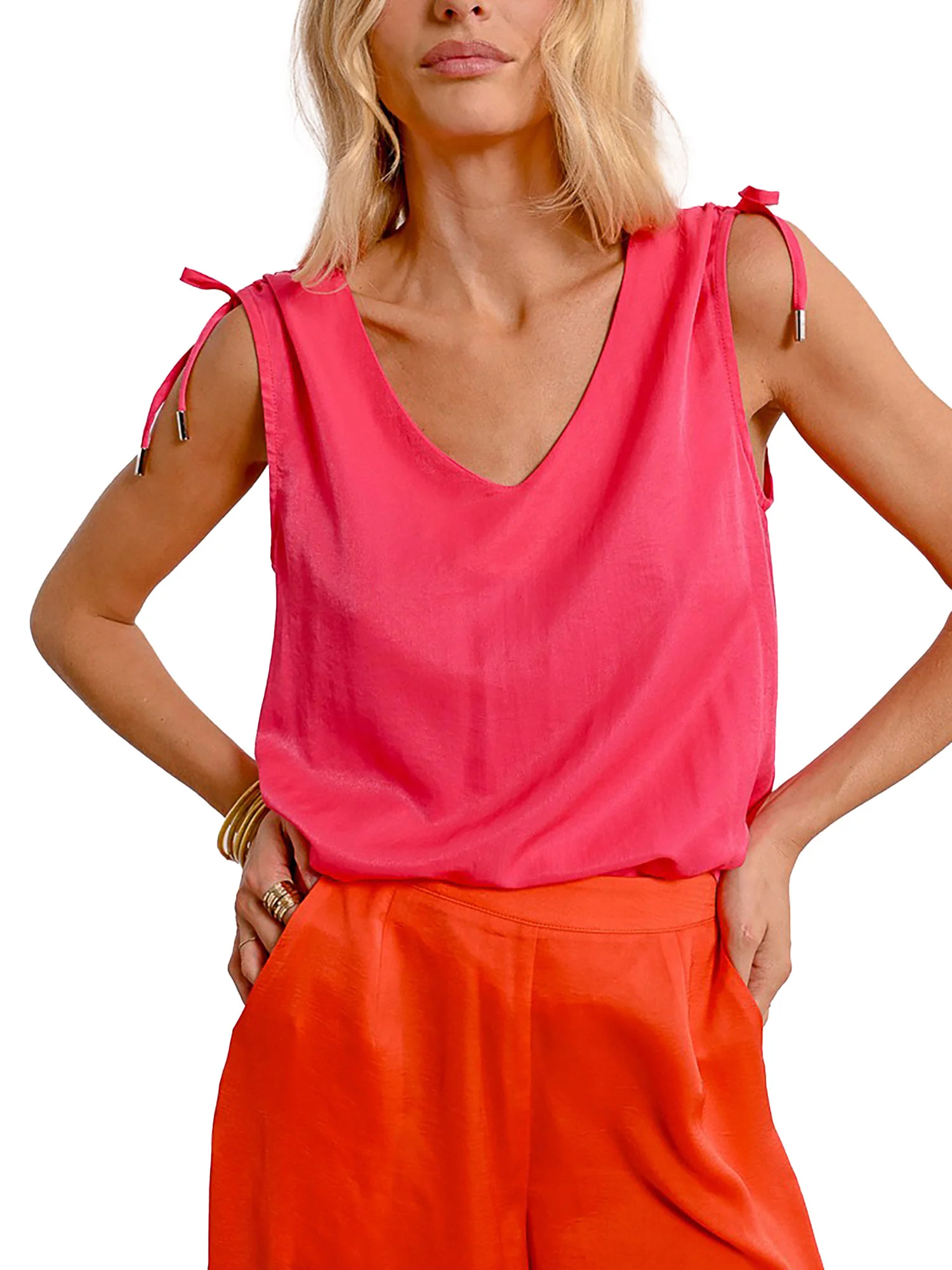 Canotta con fiocchi spalline fucsia