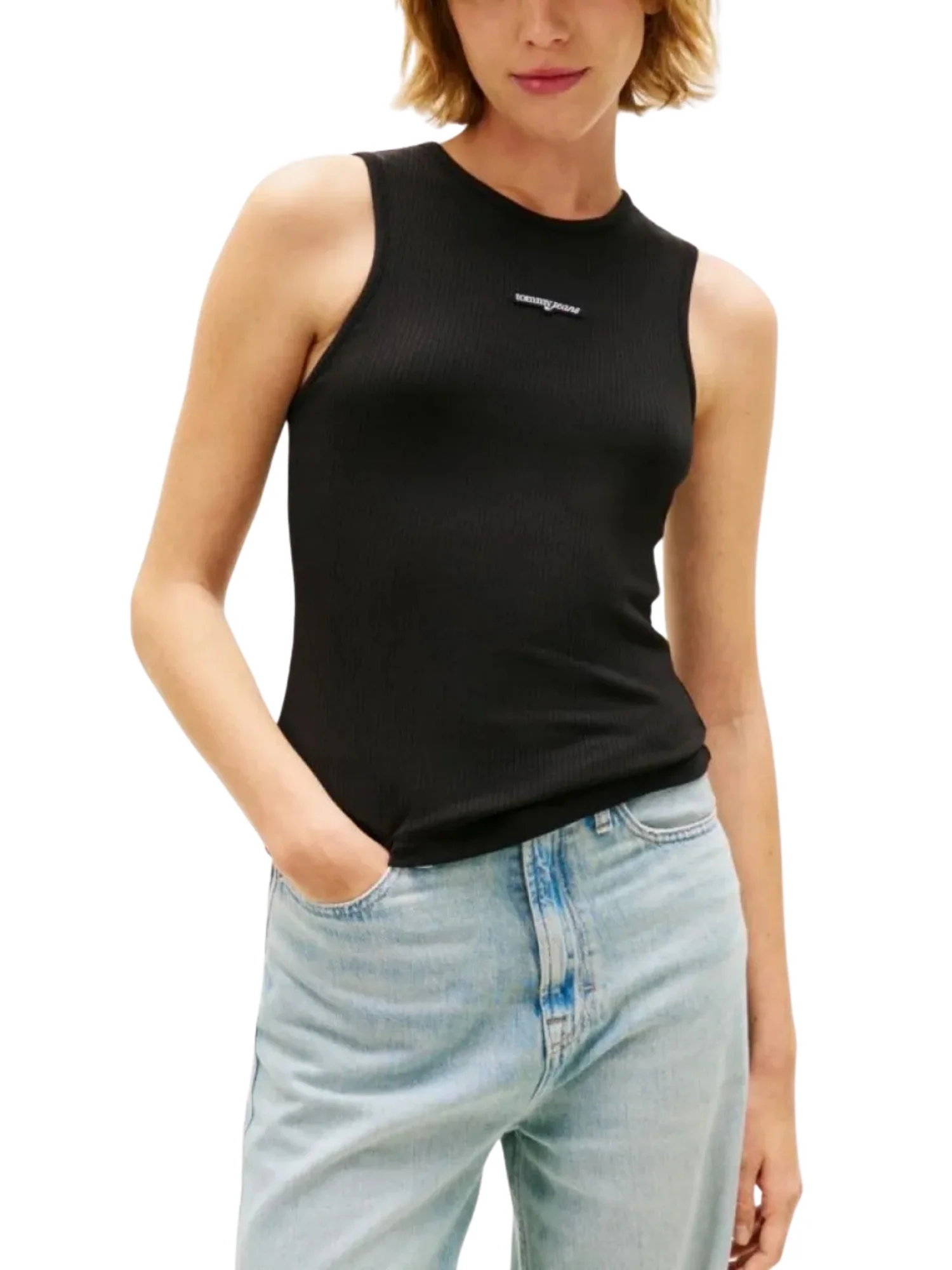 Canotta slim modello script label nero