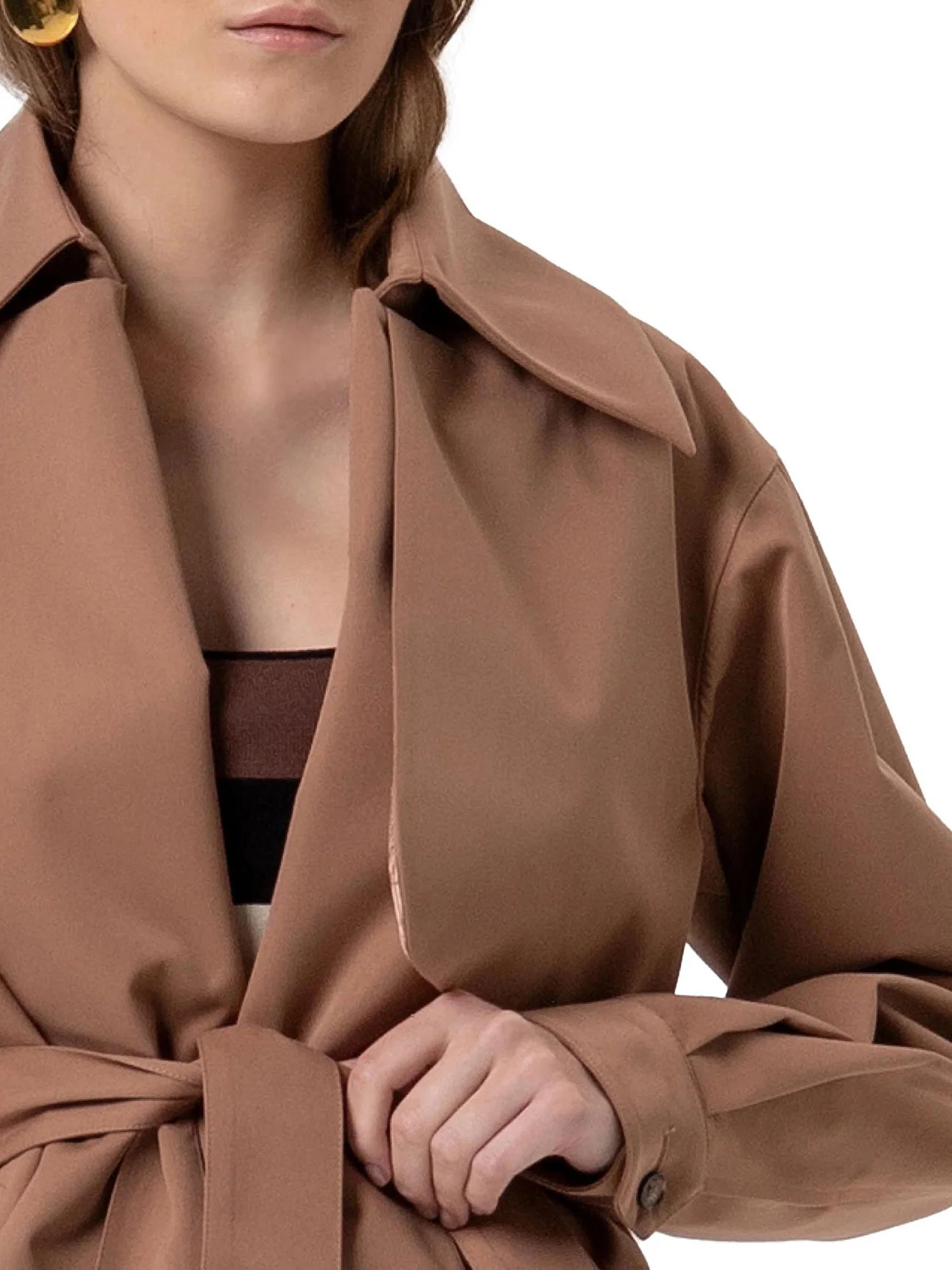 Cappotto Fracomina Donna over con cintura cacao - Image 3