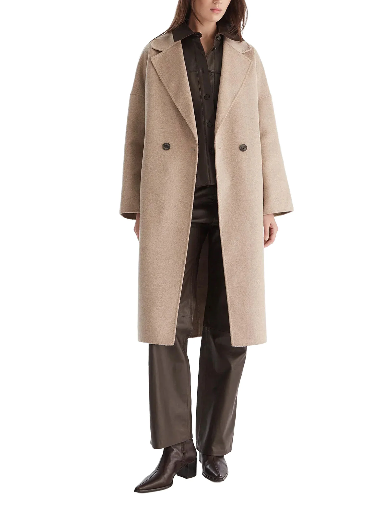 Cappotto doppiopetto over Vicolo donna in lana tortora - Image 2