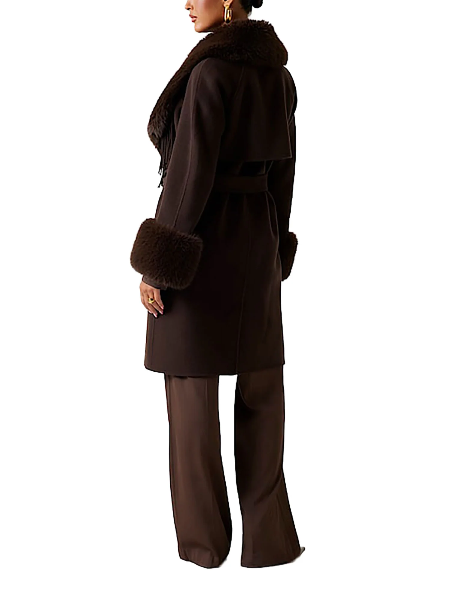 Cappotto Liliana Guess my Marciano donna con pelliccia e frange moro - Image 3