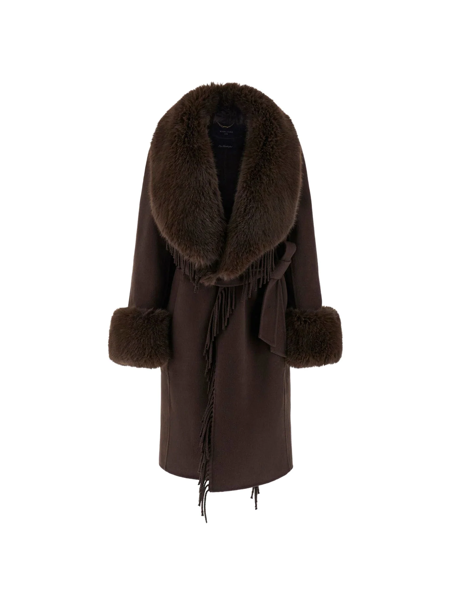Cappotto Liliana Guess my Marciano donna con pelliccia e frange moro - Image 5