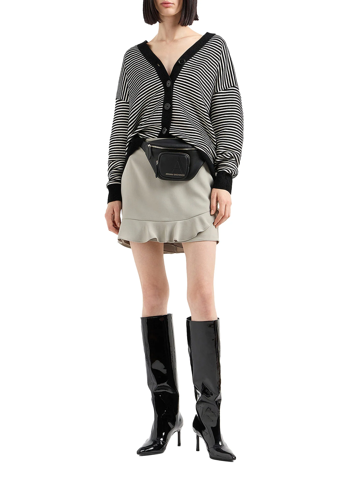 Cardigan a righe con bottoni nero/bianco - Image 3