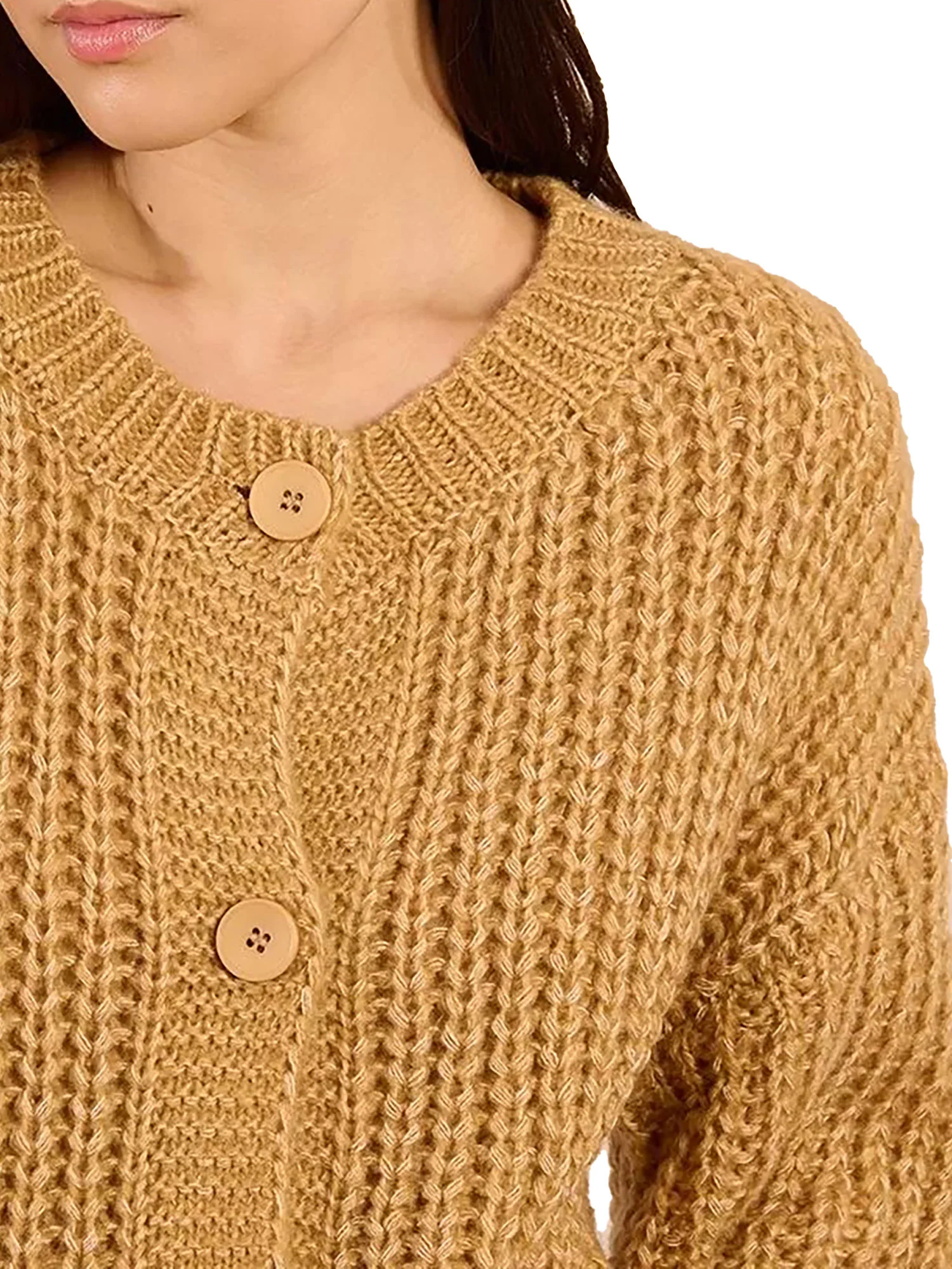 Cardigan Molly Bracken donna con tasche e bottoni lavorato beige/oro - Image 3