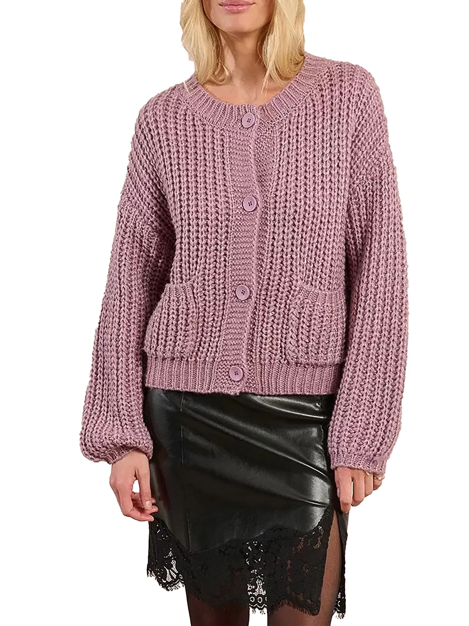 Cardigan Molly Bracken donna con tasche e bottoni lavorato malva