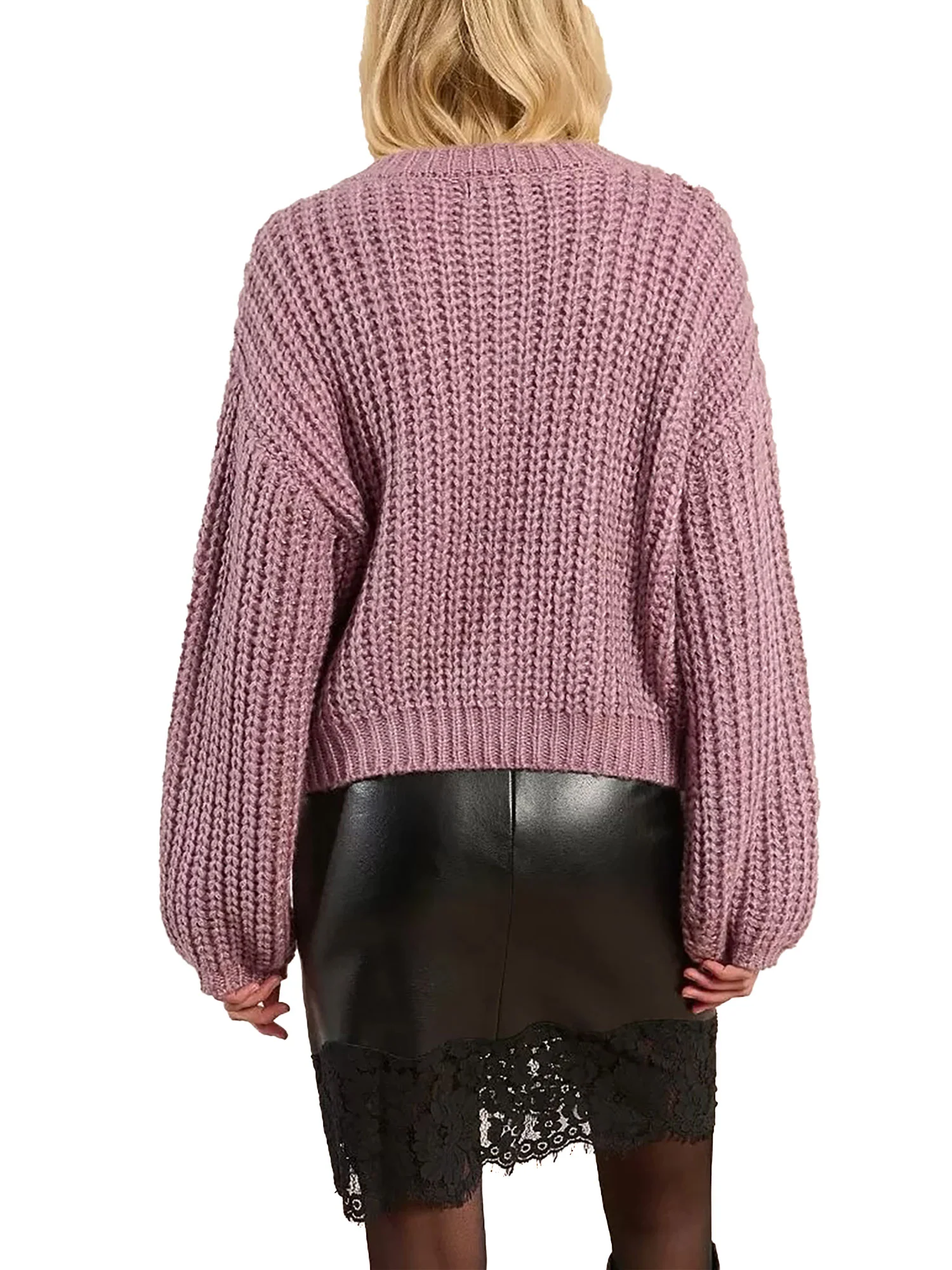 Cardigan Molly Bracken donna con tasche e bottoni lavorato malva - Image 2