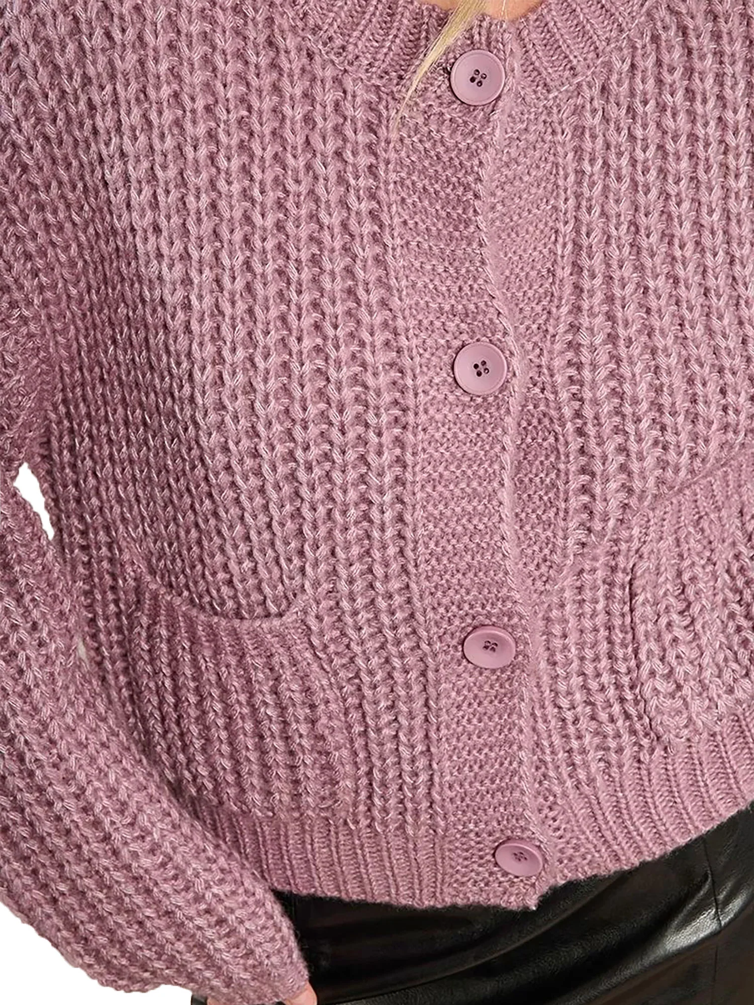 Cardigan Molly Bracken donna con tasche e bottoni lavorato malva - Image 3