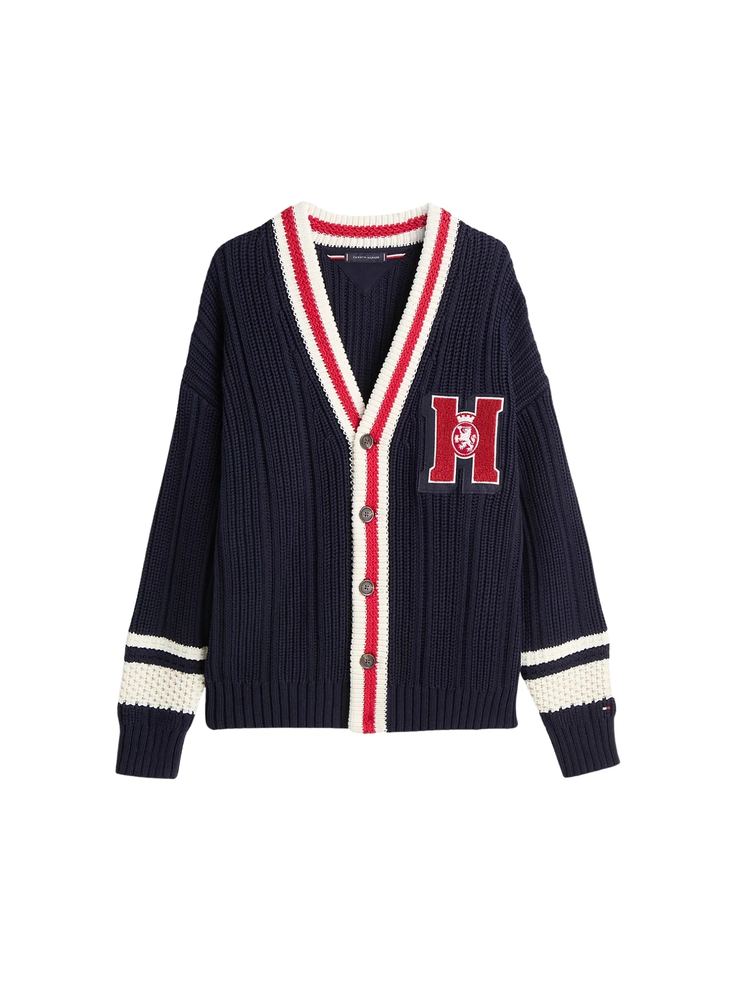 Cardigan con bottoni Tommy Hilfiger modello letterman blu - Image 3