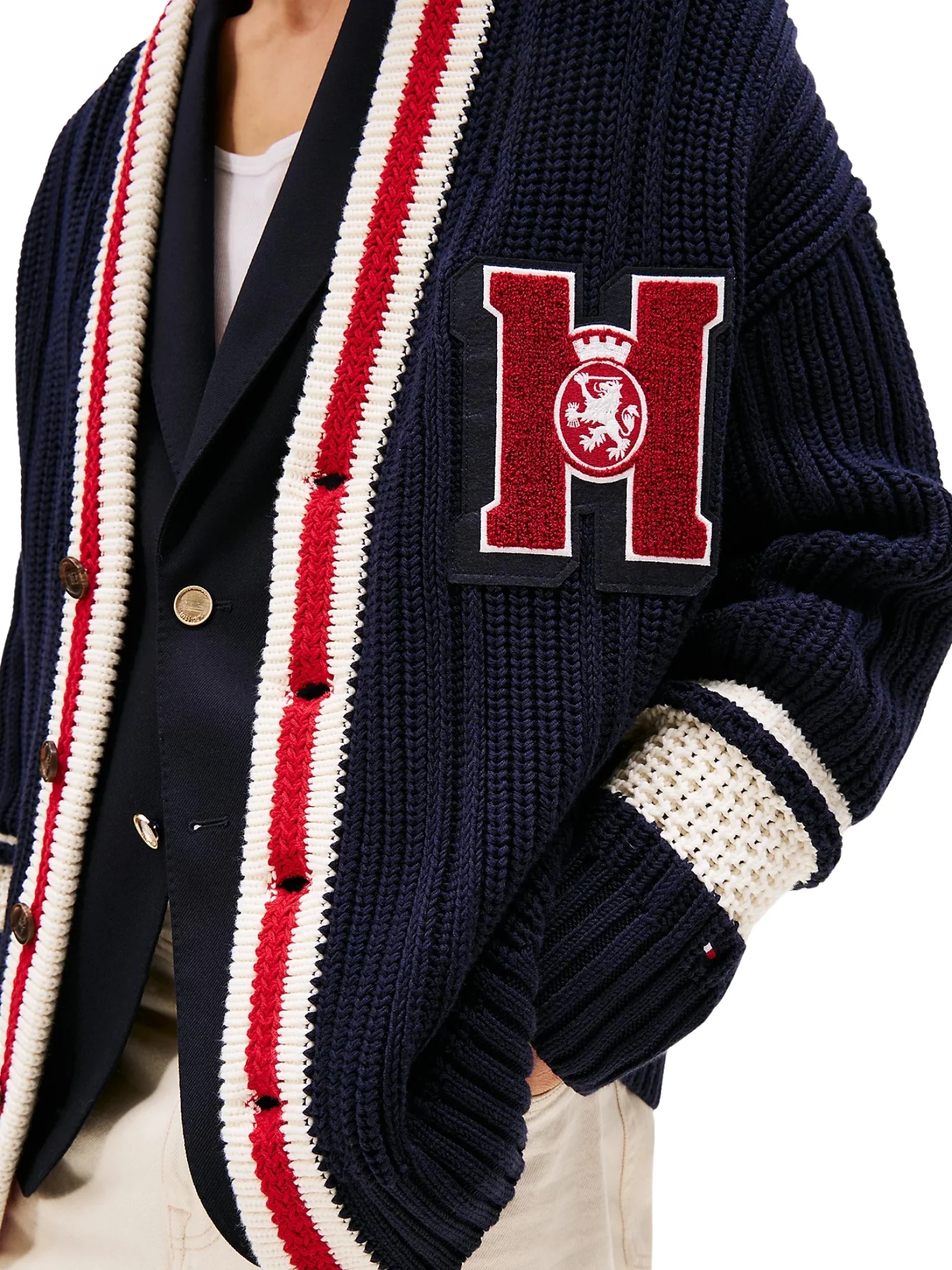 Cardigan con bottoni Tommy Hilfiger modello letterman blu - Image 4